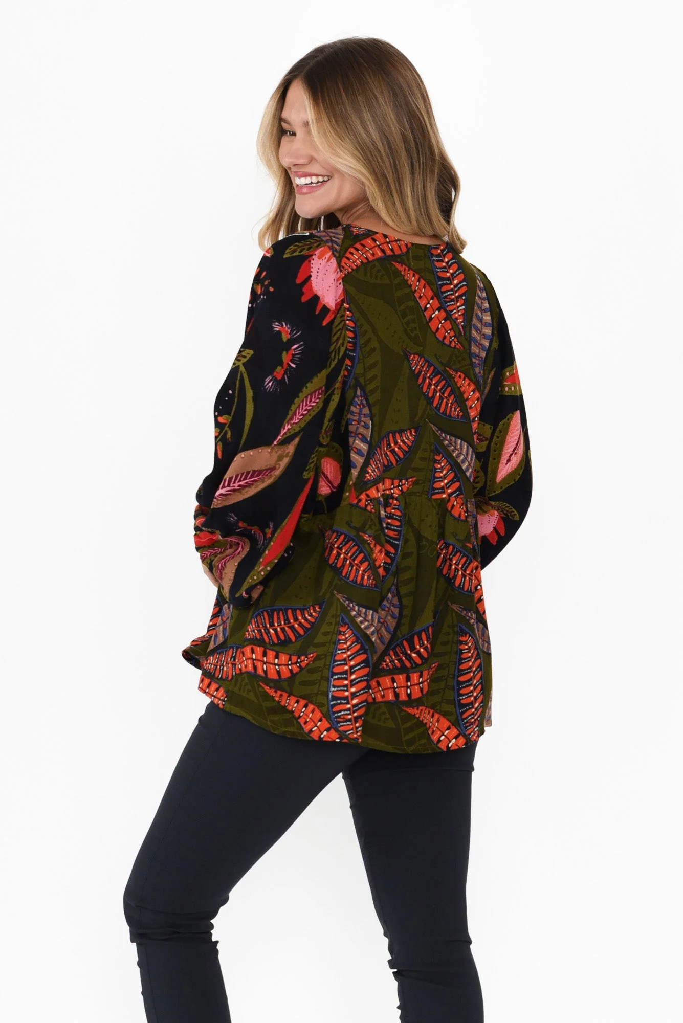Potenza Green Leaf Puff Sleeve Blouse - Image 4