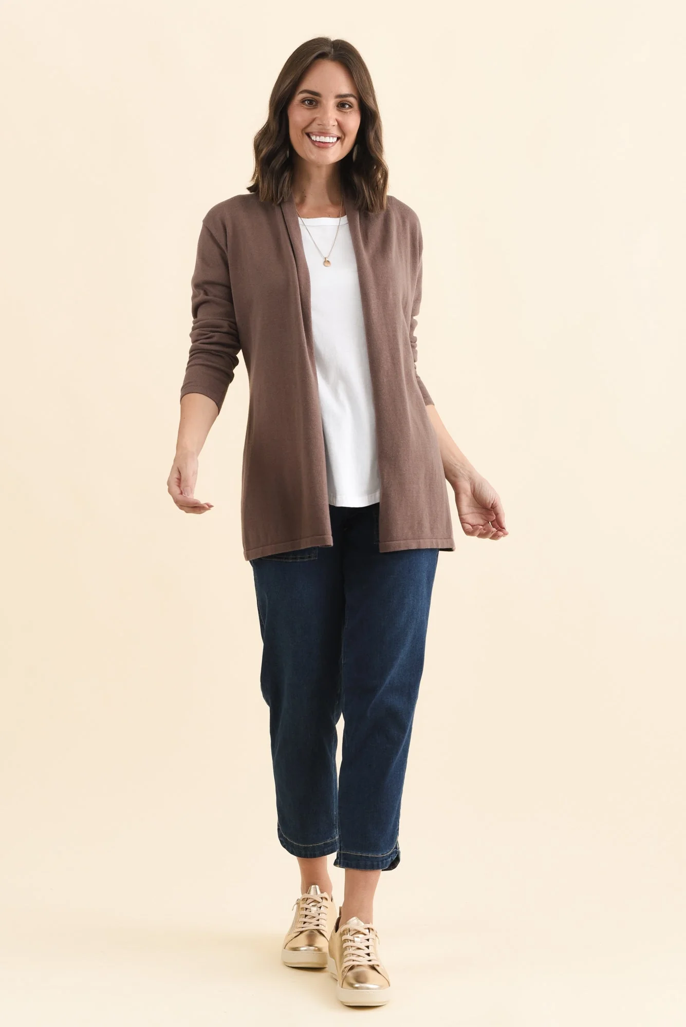 Primrose Chocolate Cotton Drape Cardigan - Image 3