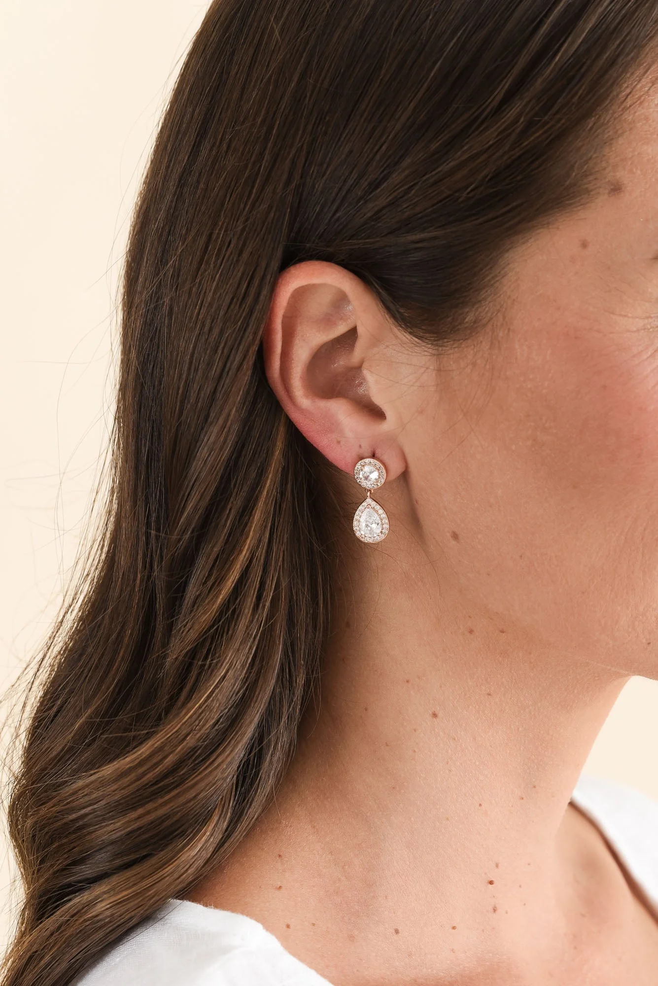 Prudie Rose Gold Diamante Drop Earrings - Image 2