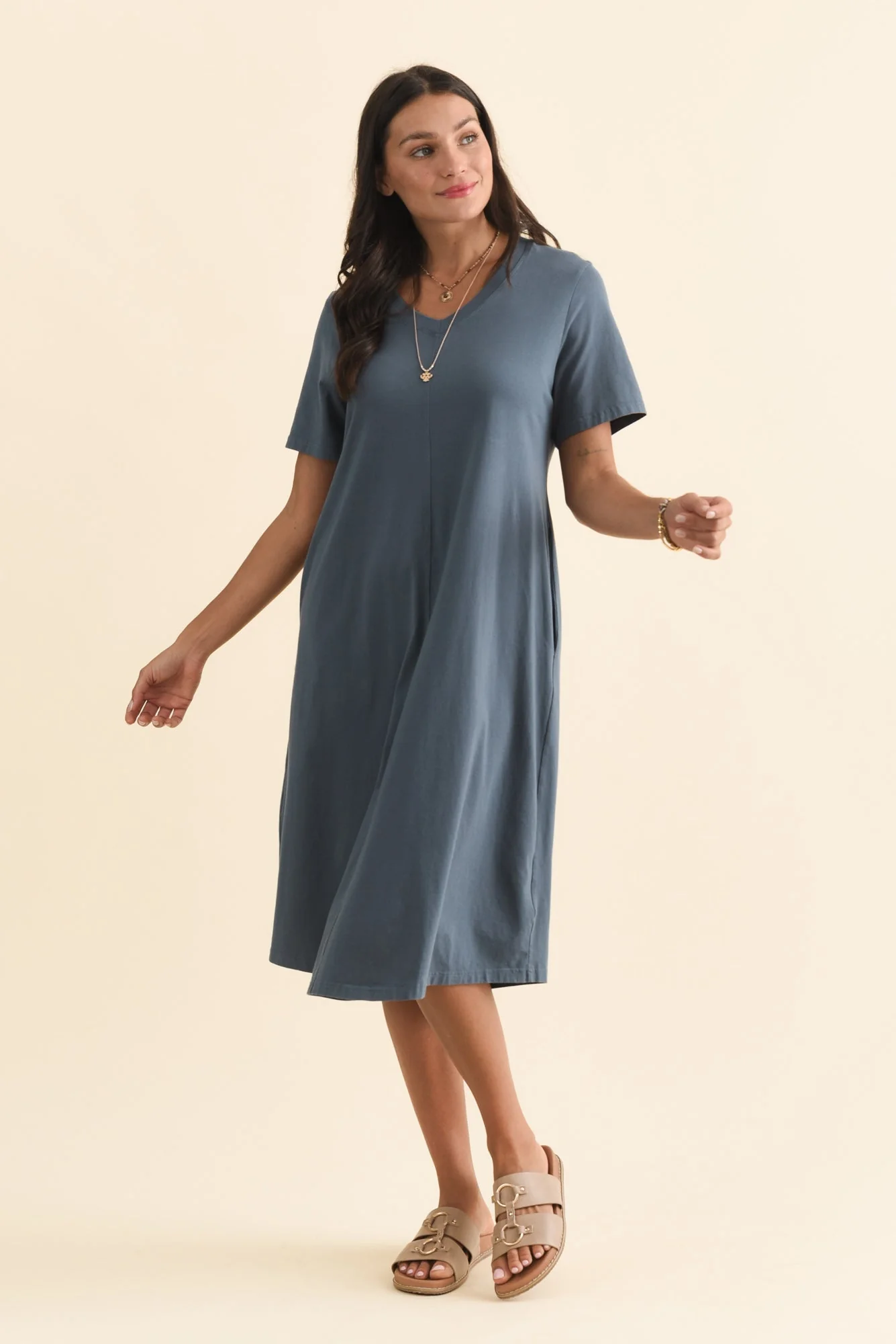 Quentin Steel Cotton Tee Dress - Image 3