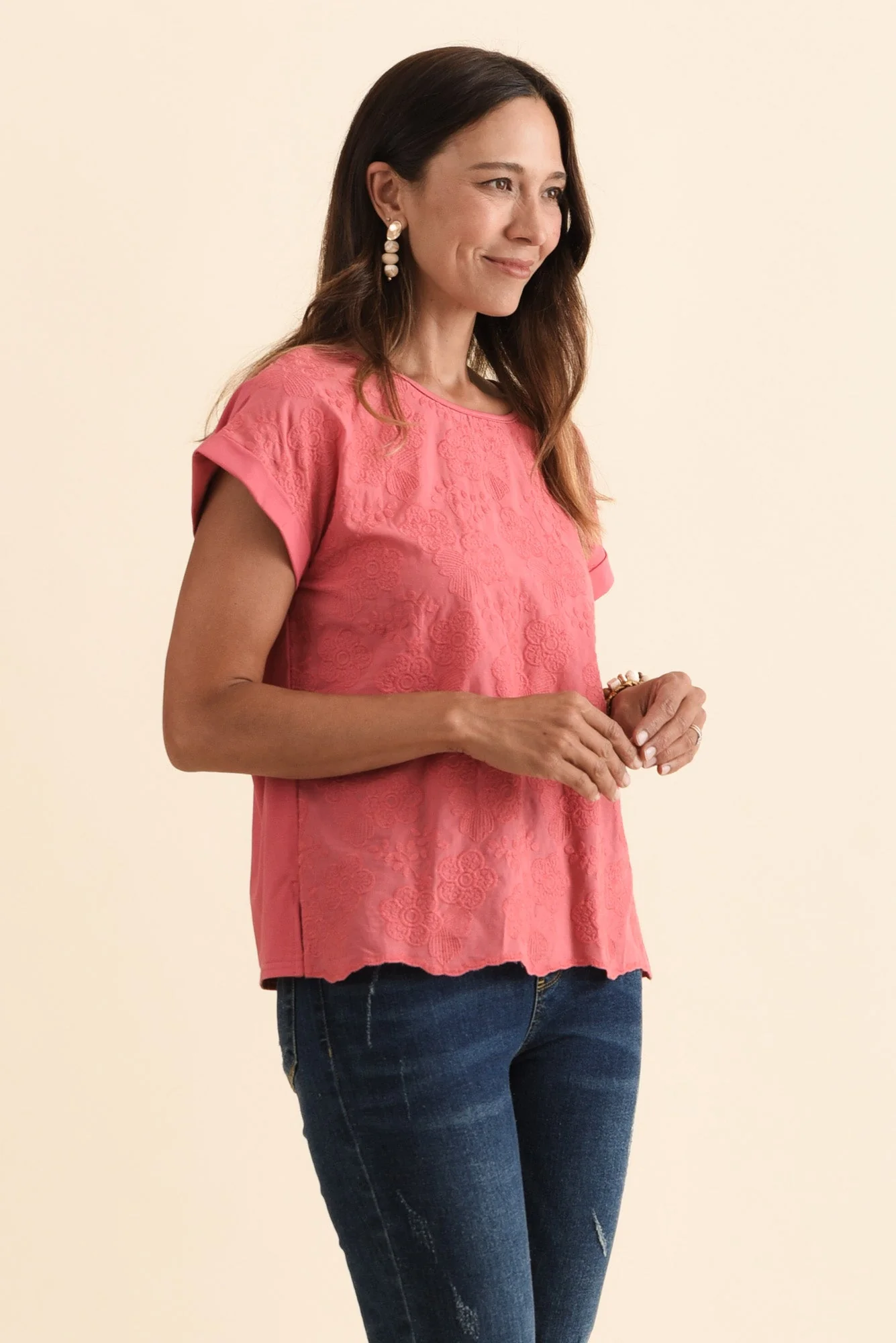 Raewyn Berry Flower Embroidered Cotton Top - Image 3