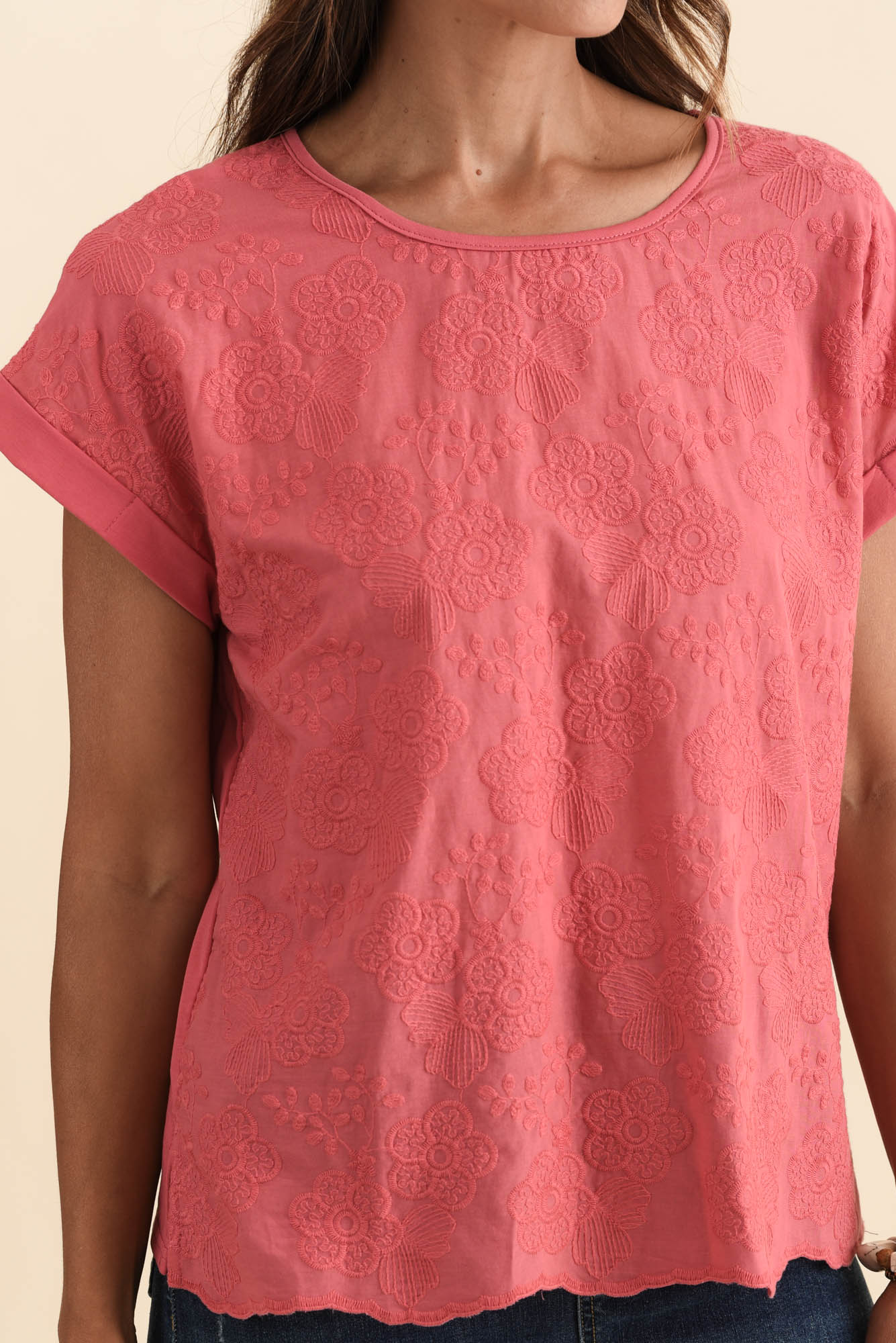 Raewyn Berry Flower Embroidered Cotton Top - Image 5