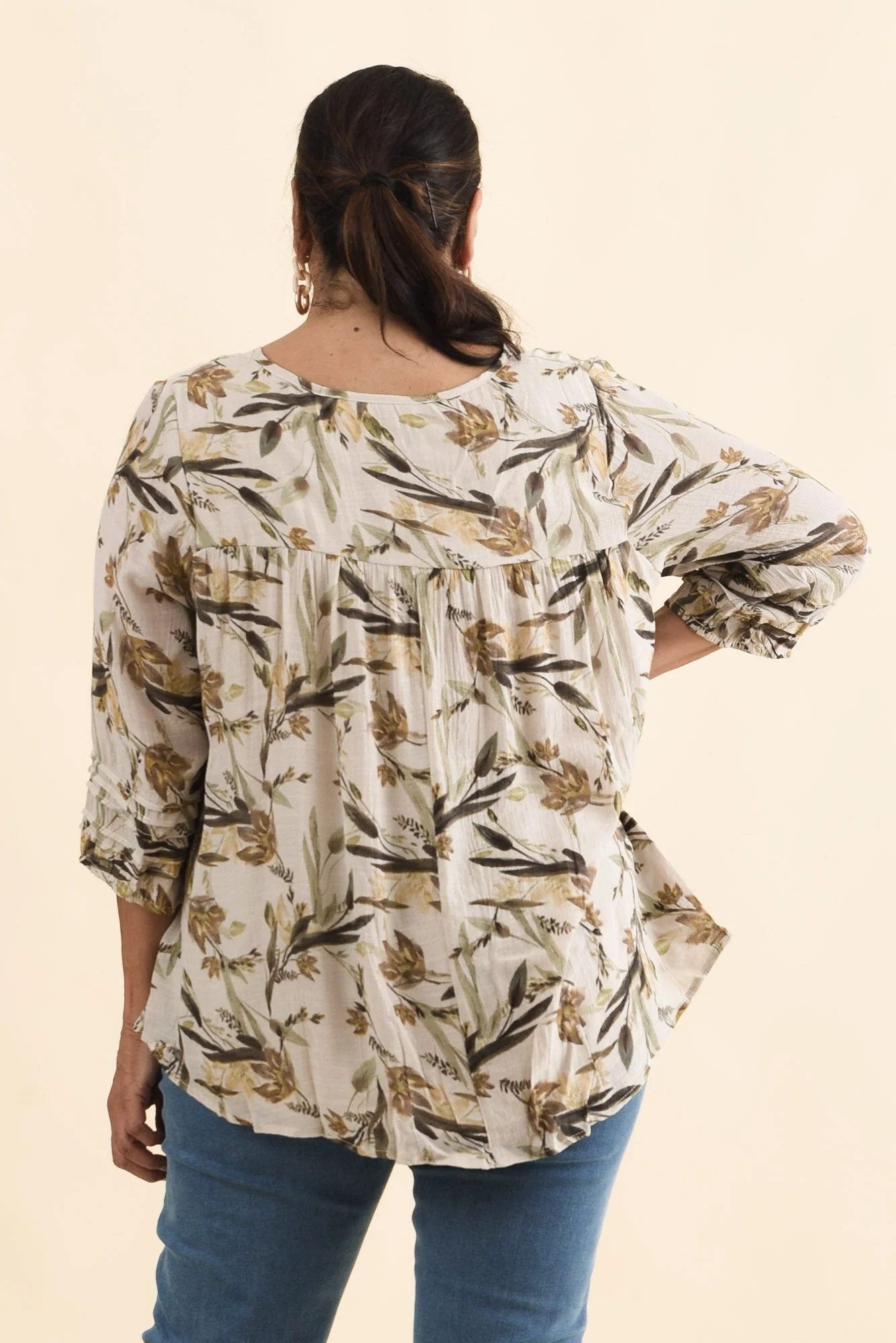 Ramirez Beige Flower Button Top - Image 11