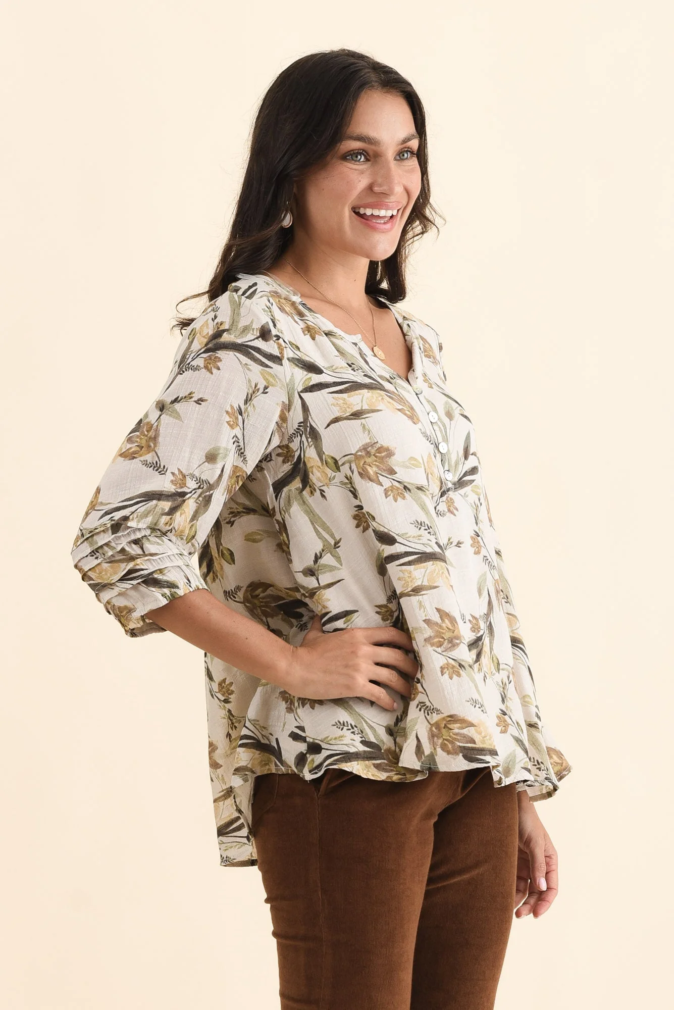 Ramirez Beige Flower Button Top - Image 4