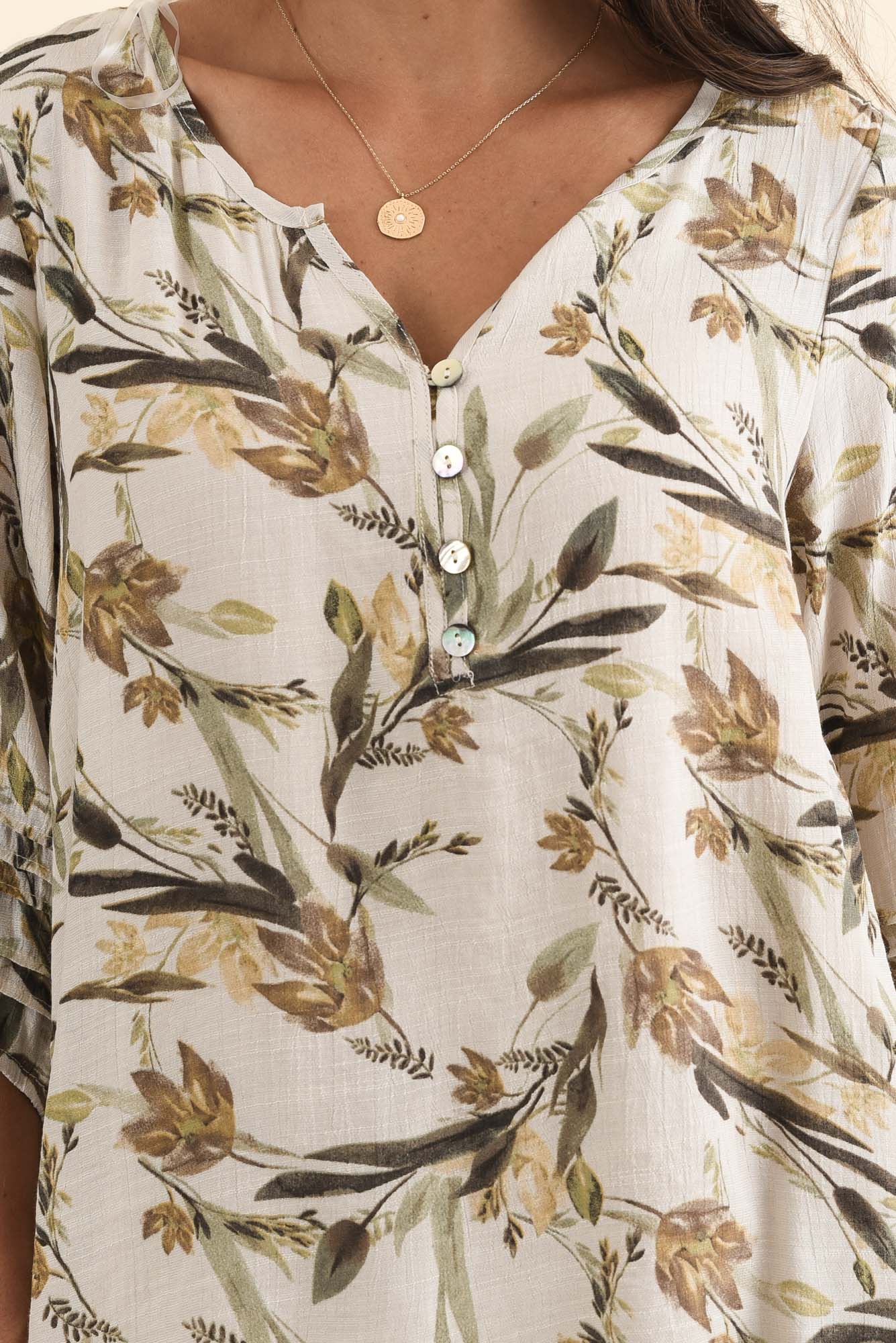 Ramirez Beige Flower Button Top - Image 6