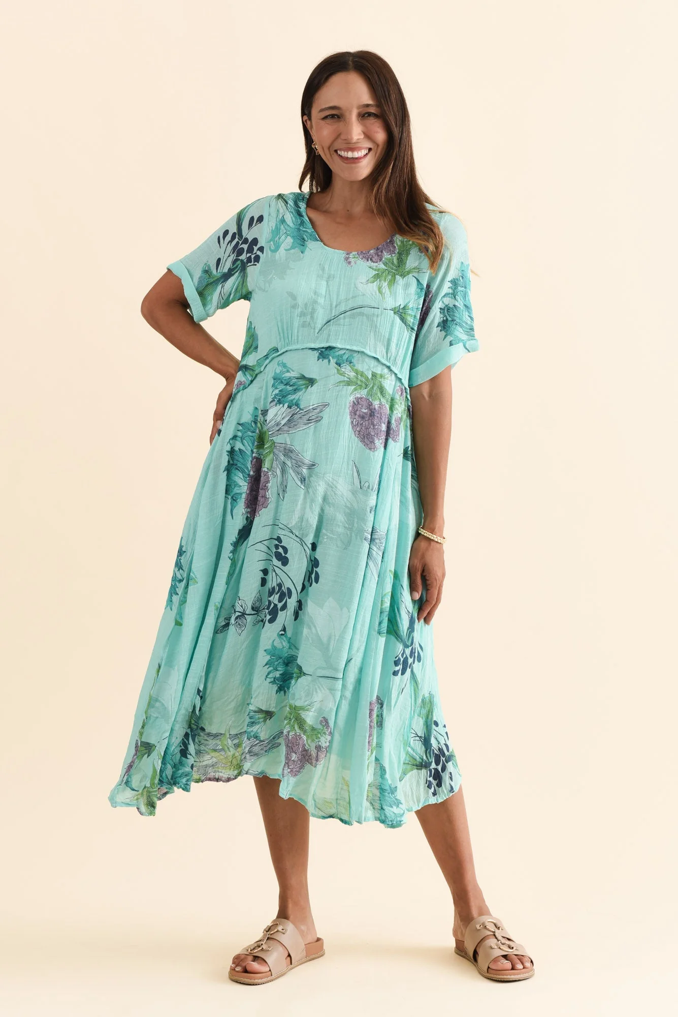 Ramona Blue Floral Cotton Blend Dress - Image 2