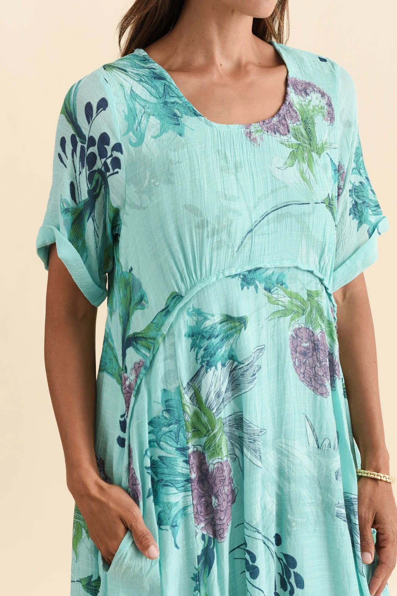 Ramona Blue Floral Cotton Blend Dress - Image 5