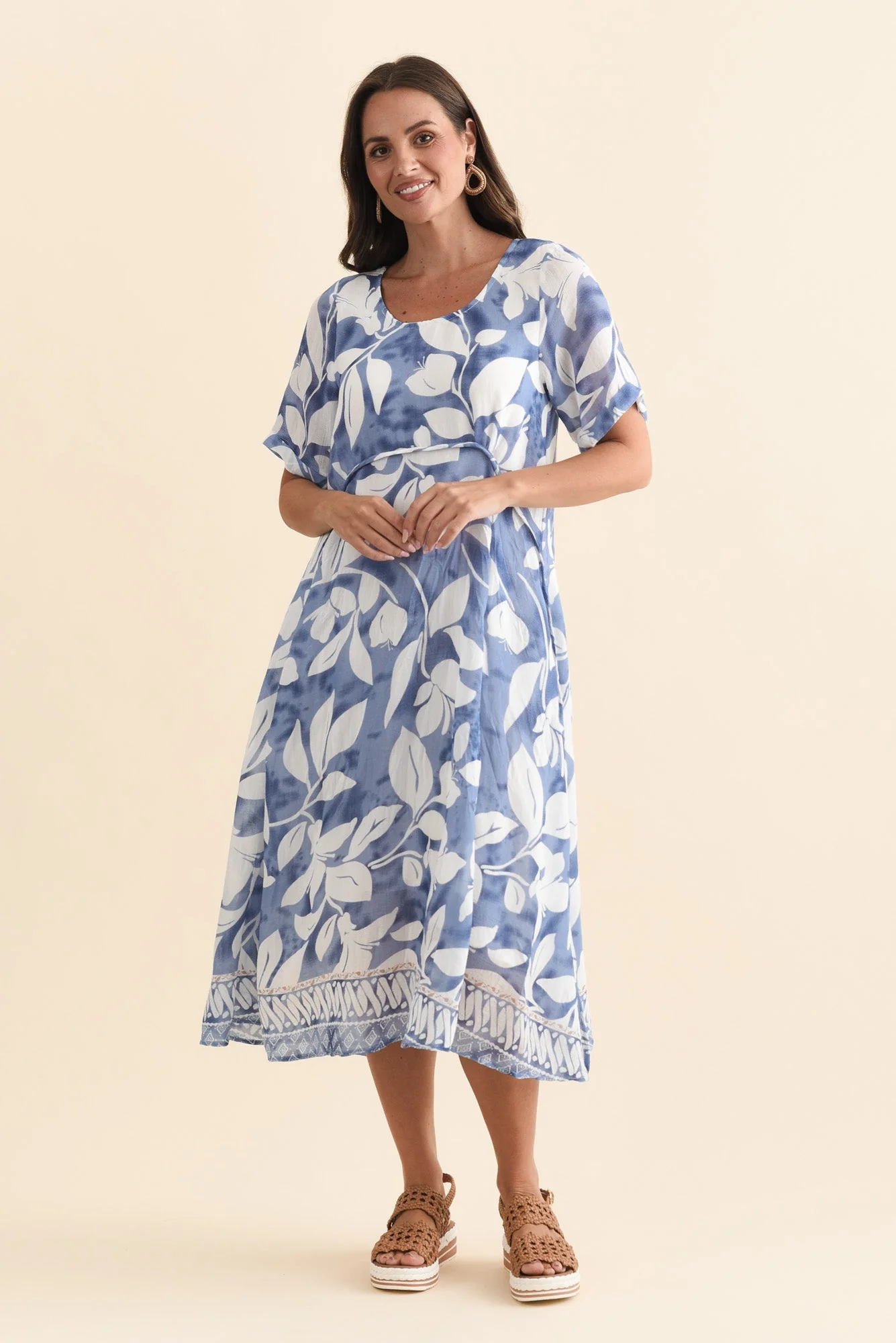 Ramona Blue Leaf Cotton Blend Dress - Image 2