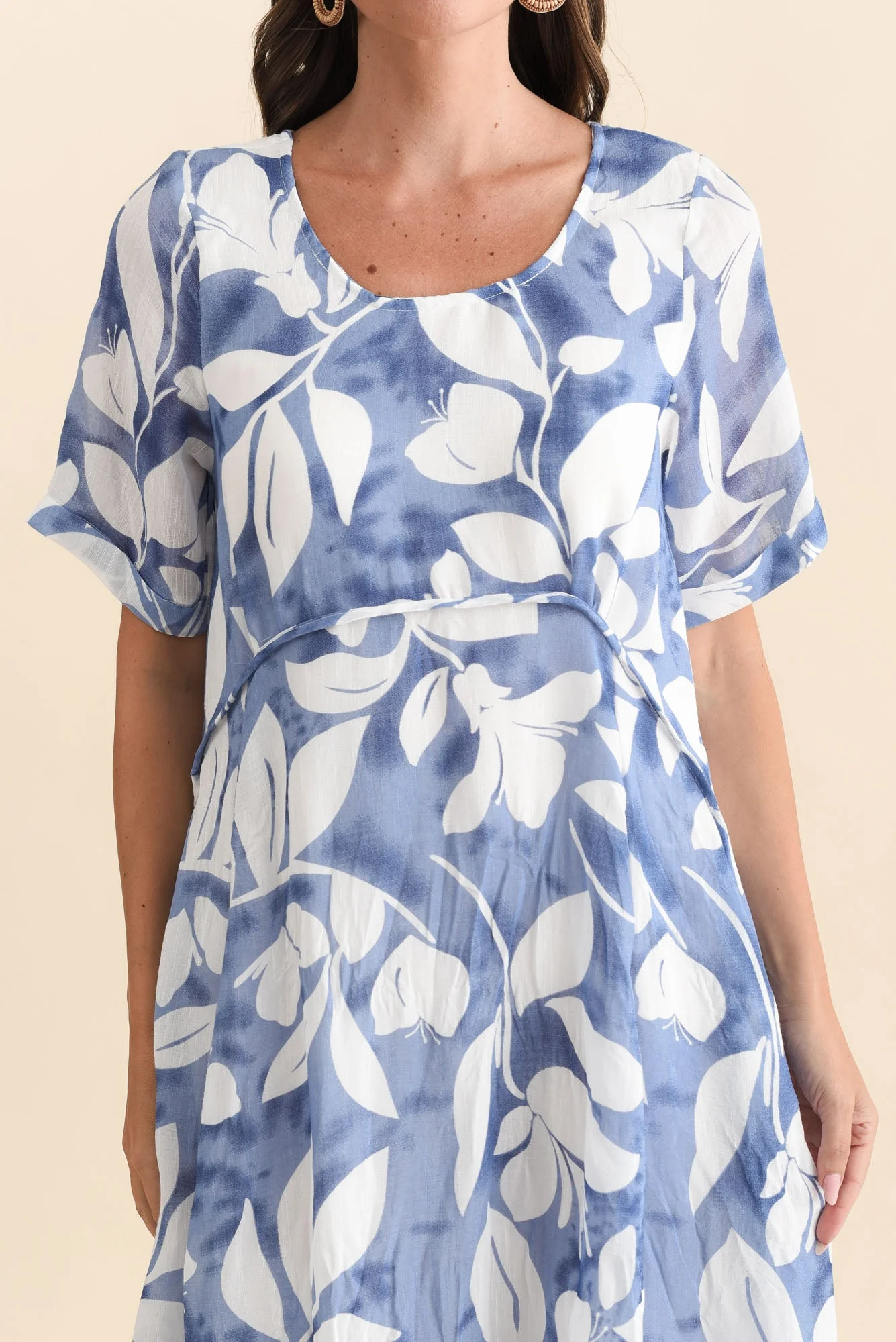 Ramona Blue Leaf Cotton Blend Dress - Image 5