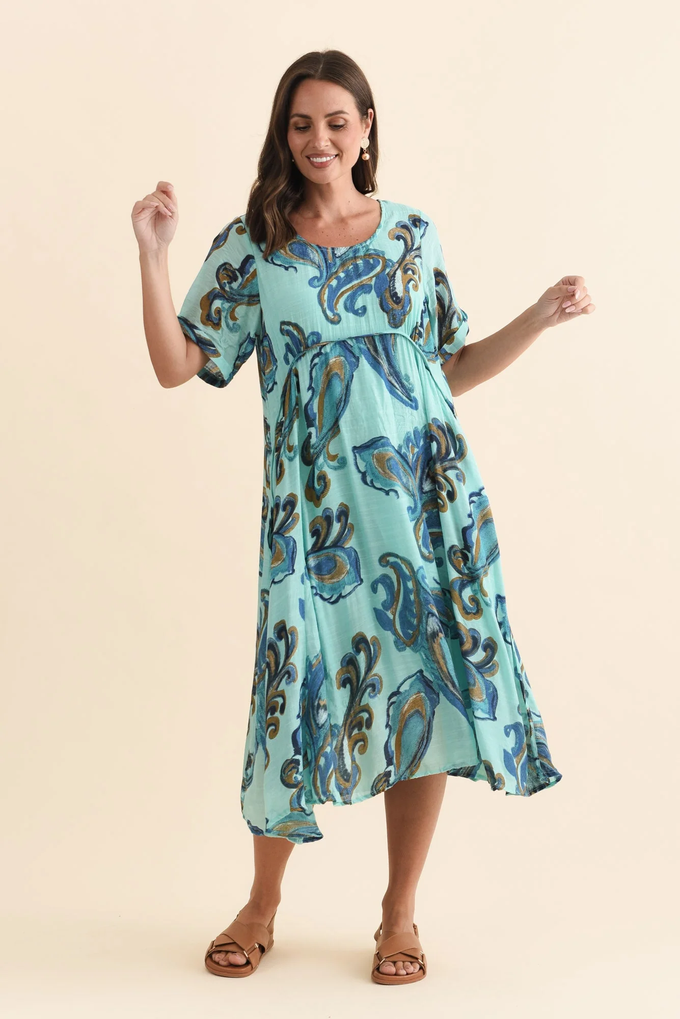 Ramona Blue Paisley Cotton Blend Dress - Image 3