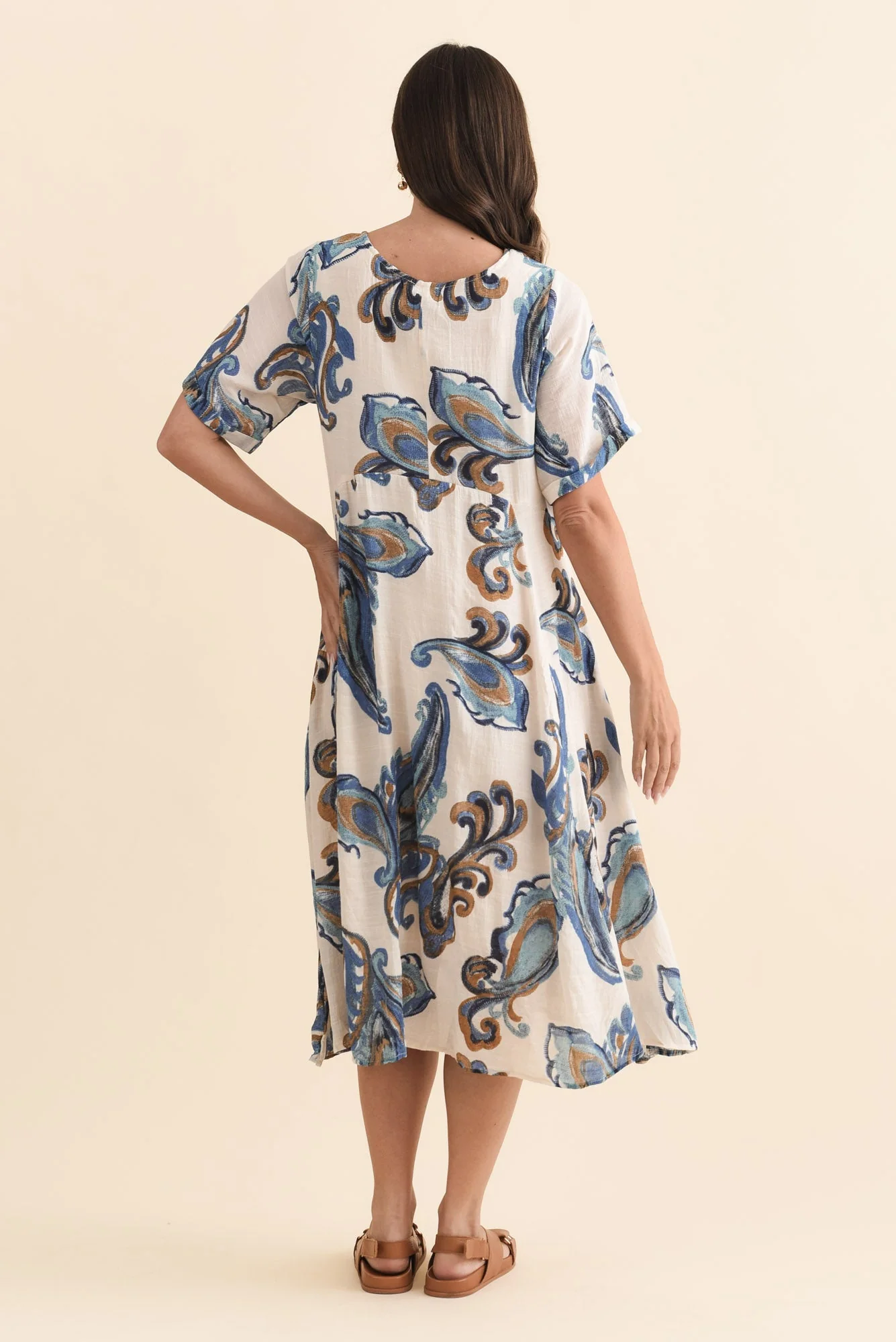 Ramona Cream Paisley Cotton Blend Dress - Image 4