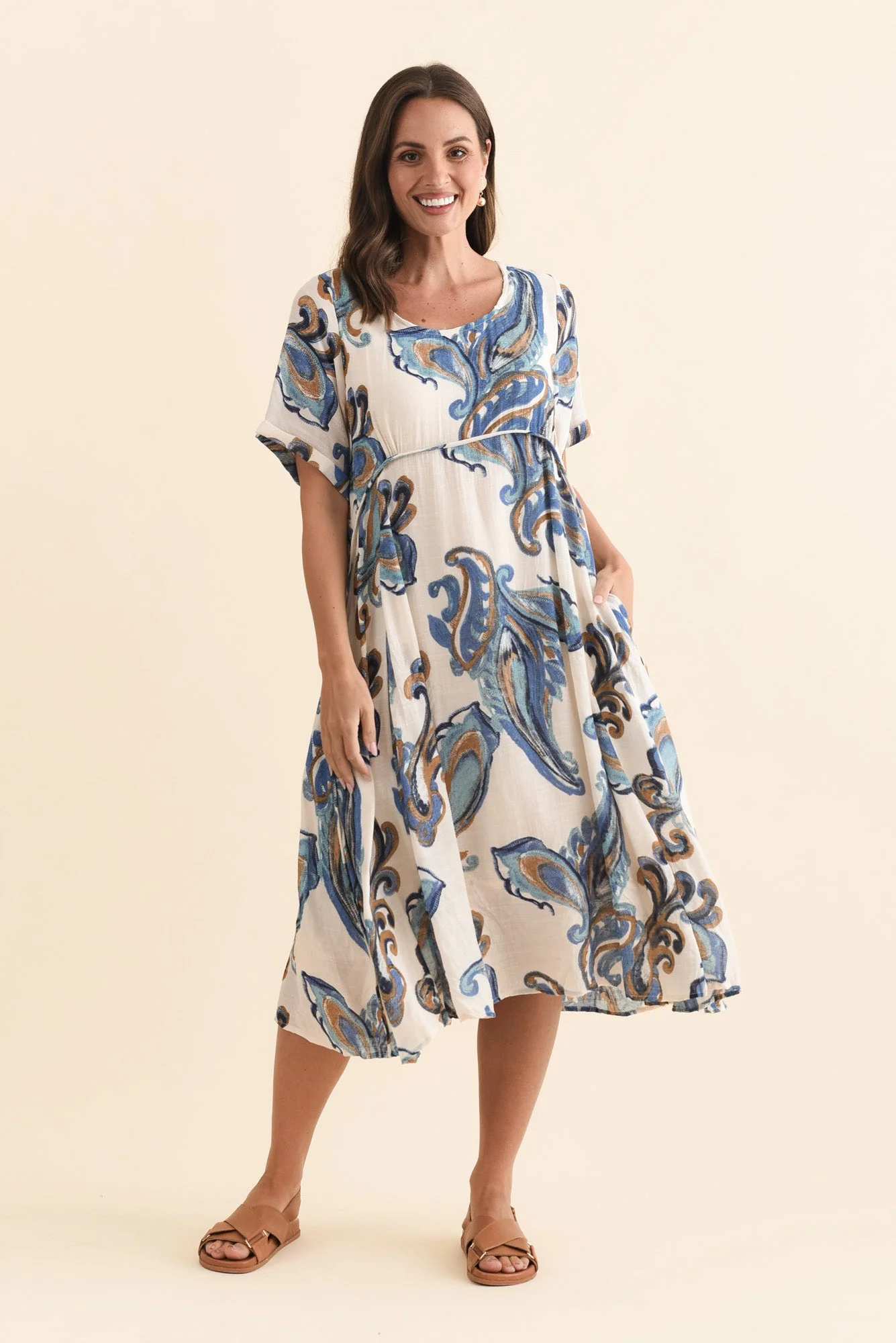 Ramona Cream Paisley Cotton Blend Dress - Image 6