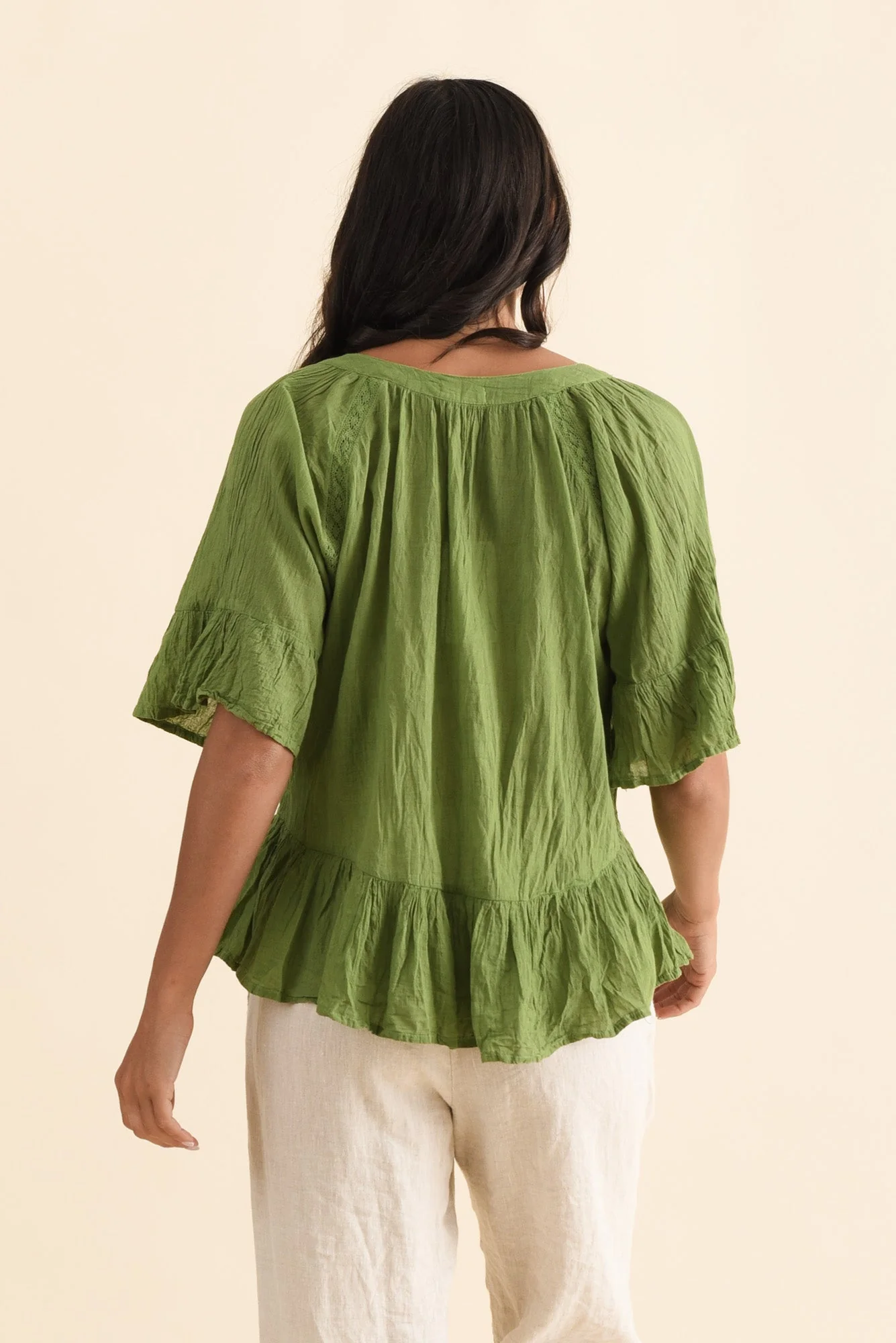 Ramona Green Cotton Ruffle Top - Image 4
