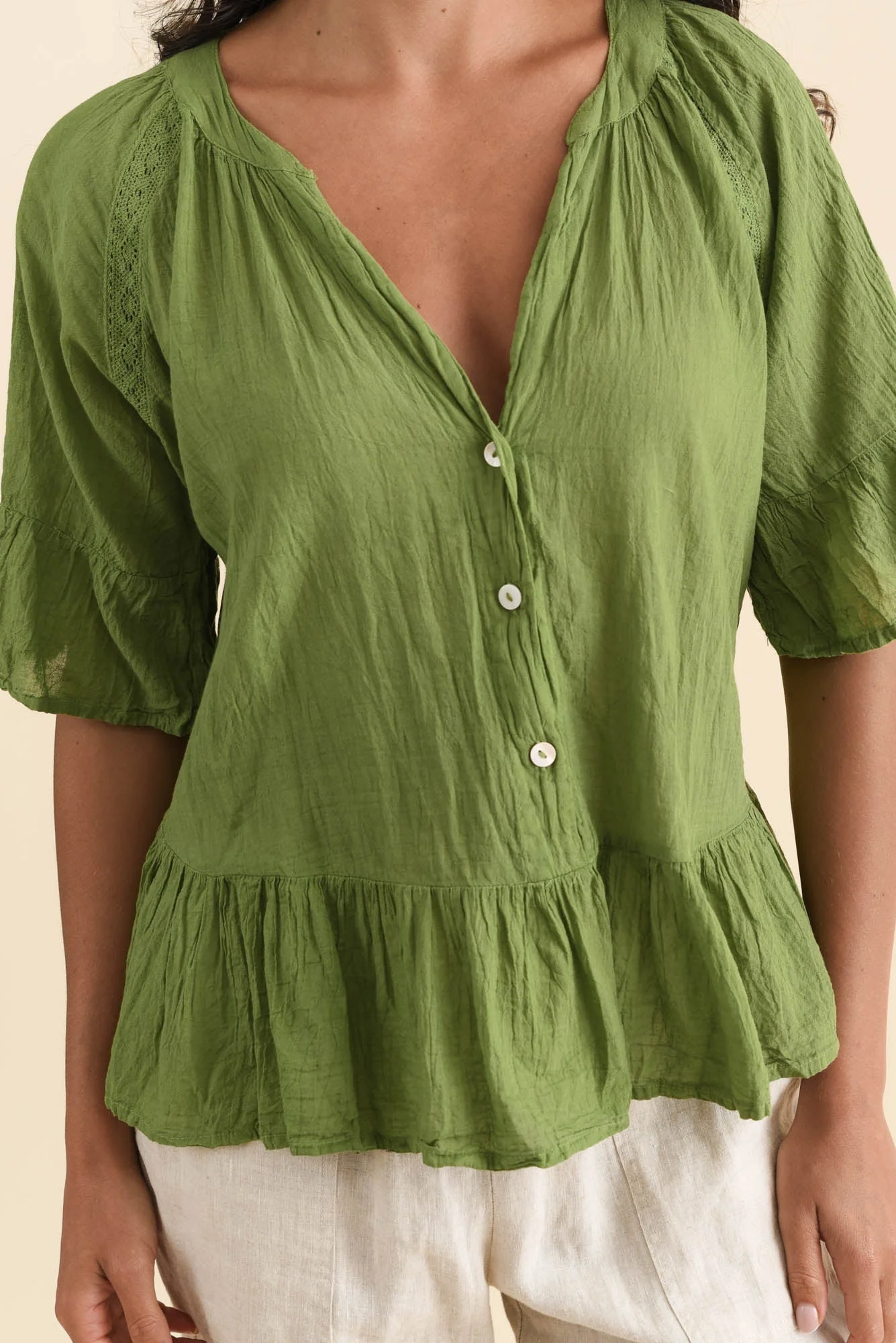Ramona Green Cotton Ruffle Top - Image 5