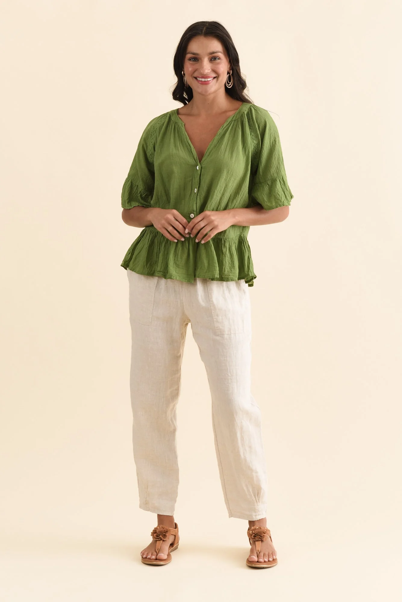 Ramona Green Cotton Ruffle Top - Image 6
