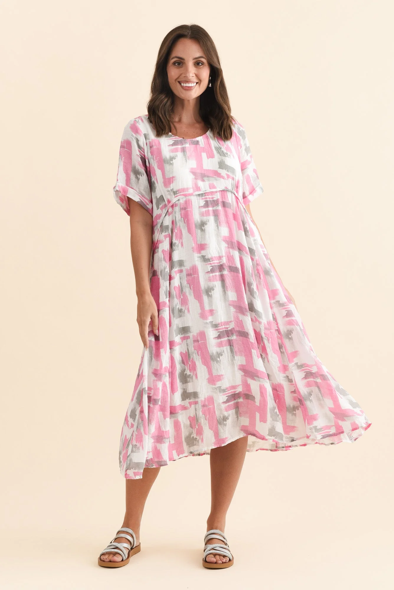 Ramona Pink Brush Stroke Cotton Blend Dress - Image 2