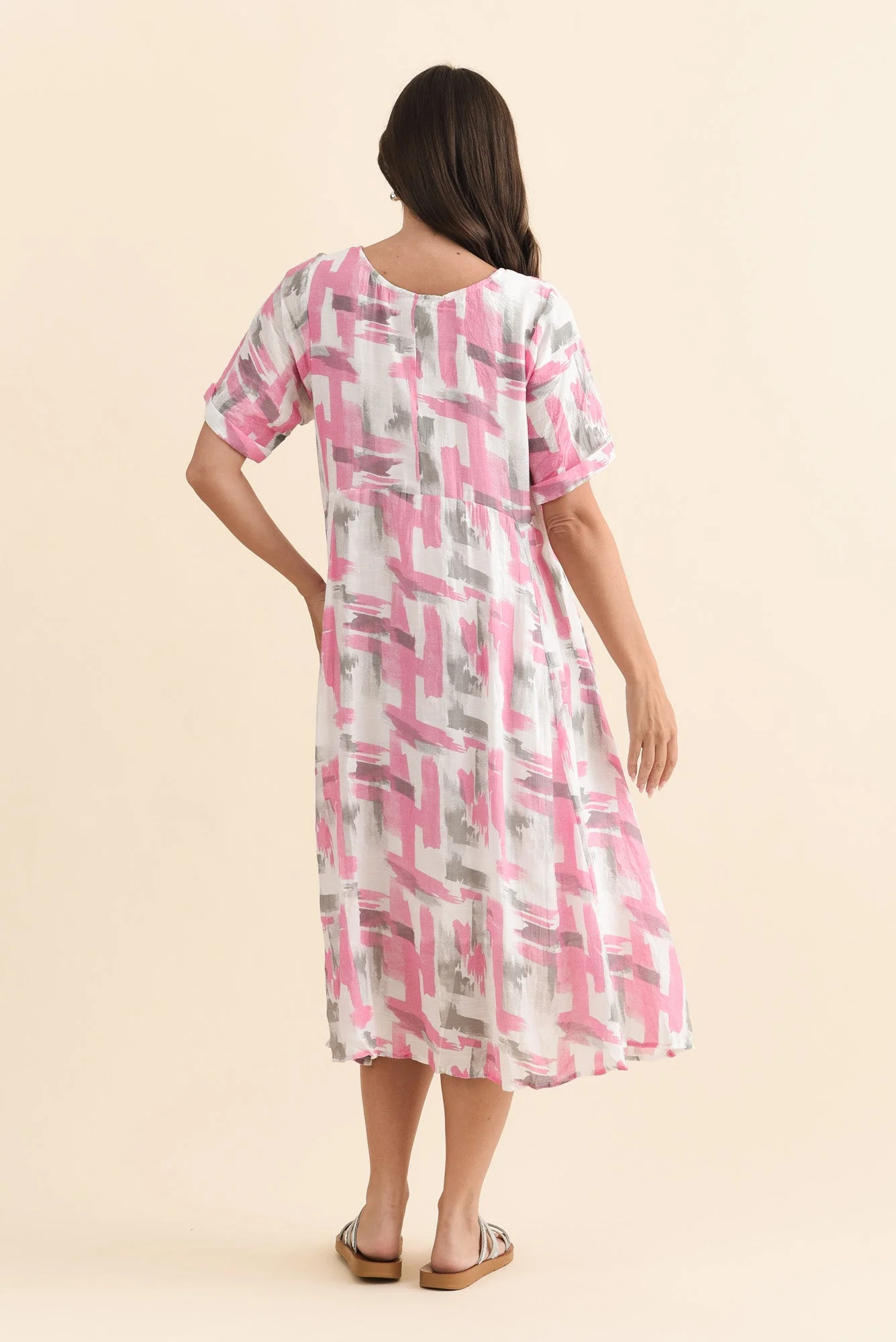 Ramona Pink Brush Stroke Cotton Blend Dress - Image 4