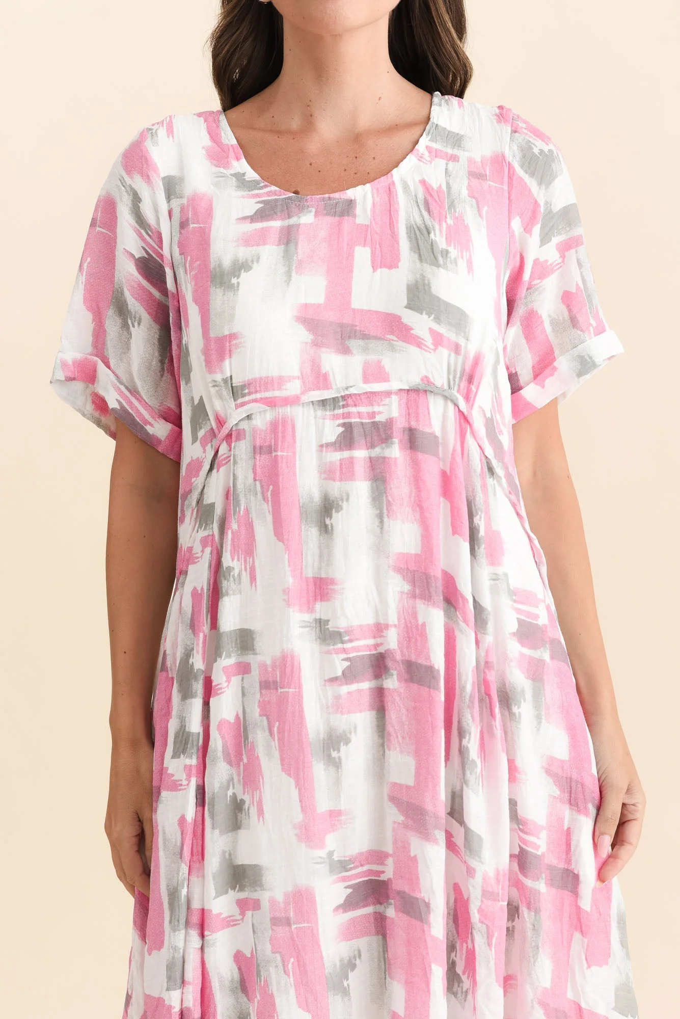 Ramona Pink Brush Stroke Cotton Blend Dress - Image 5