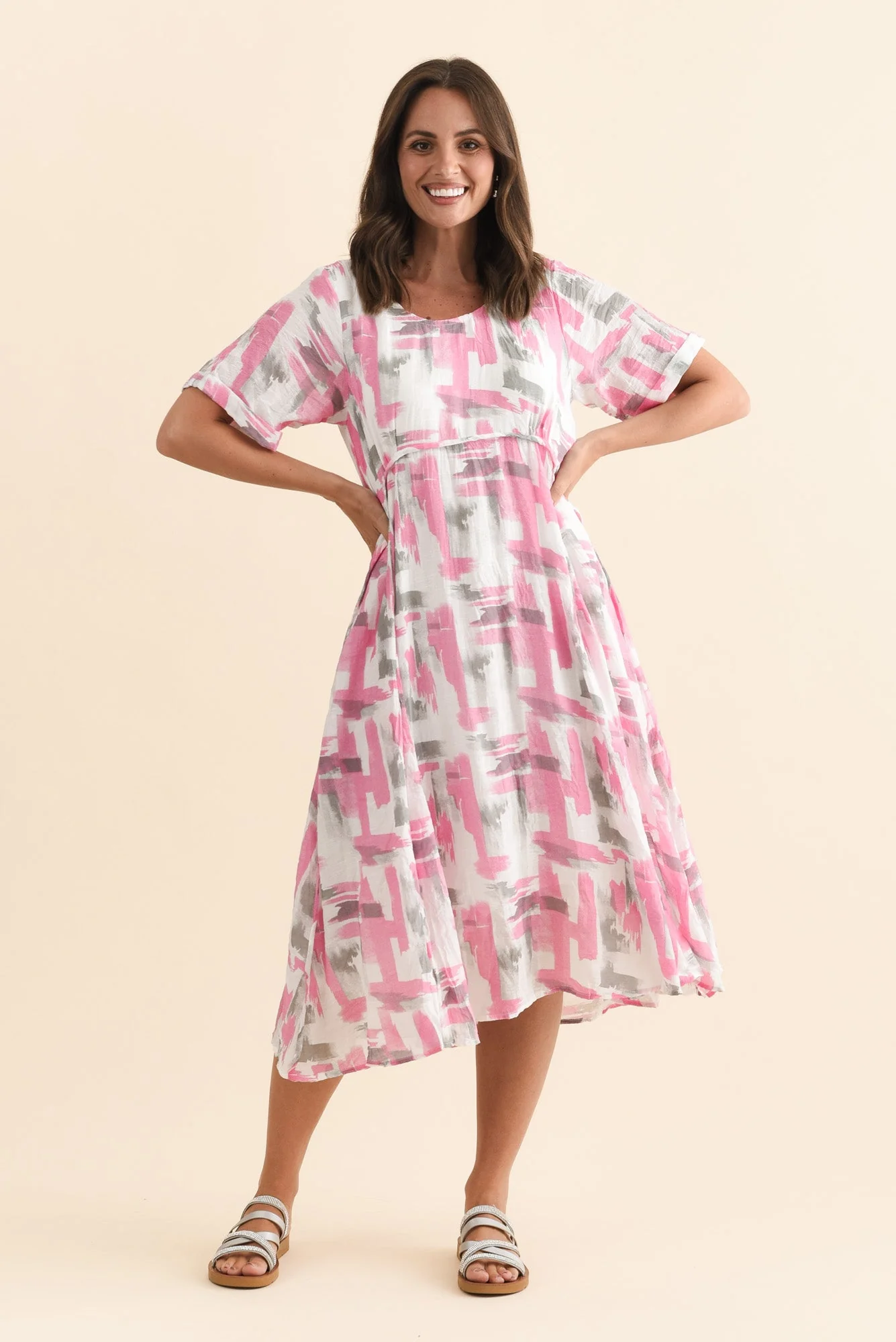 Ramona Pink Brush Stroke Cotton Blend Dress - Image 6