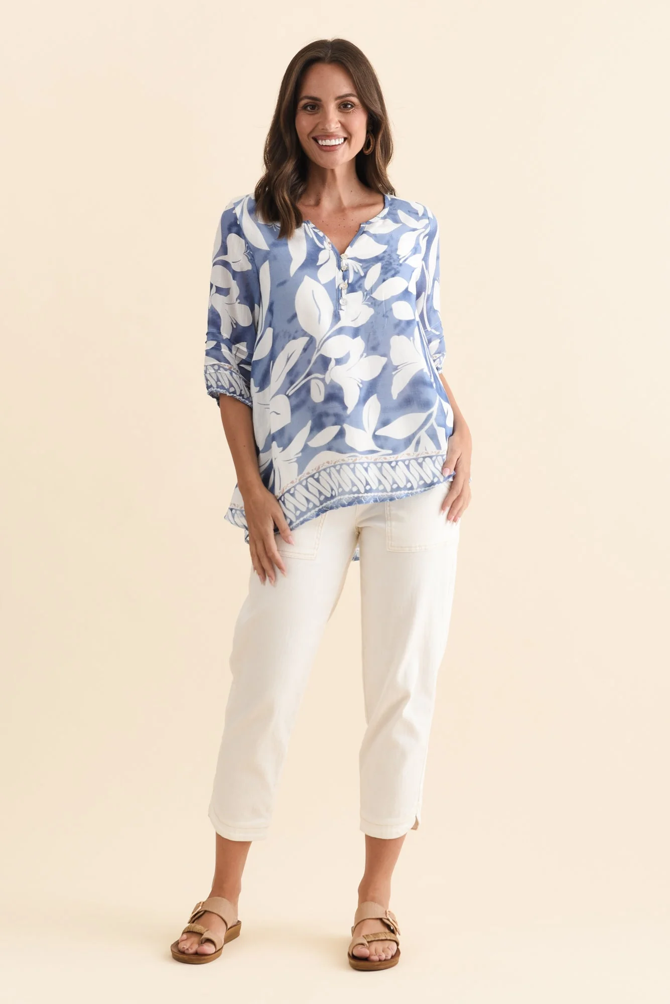 Ramy Blue Leaf Cotton Blend Top - Image 2