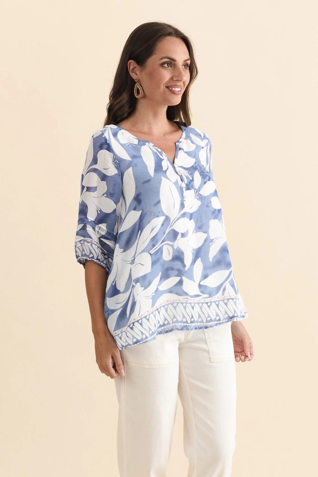 Ramy Blue Leaf Cotton Blend Top - Image 3