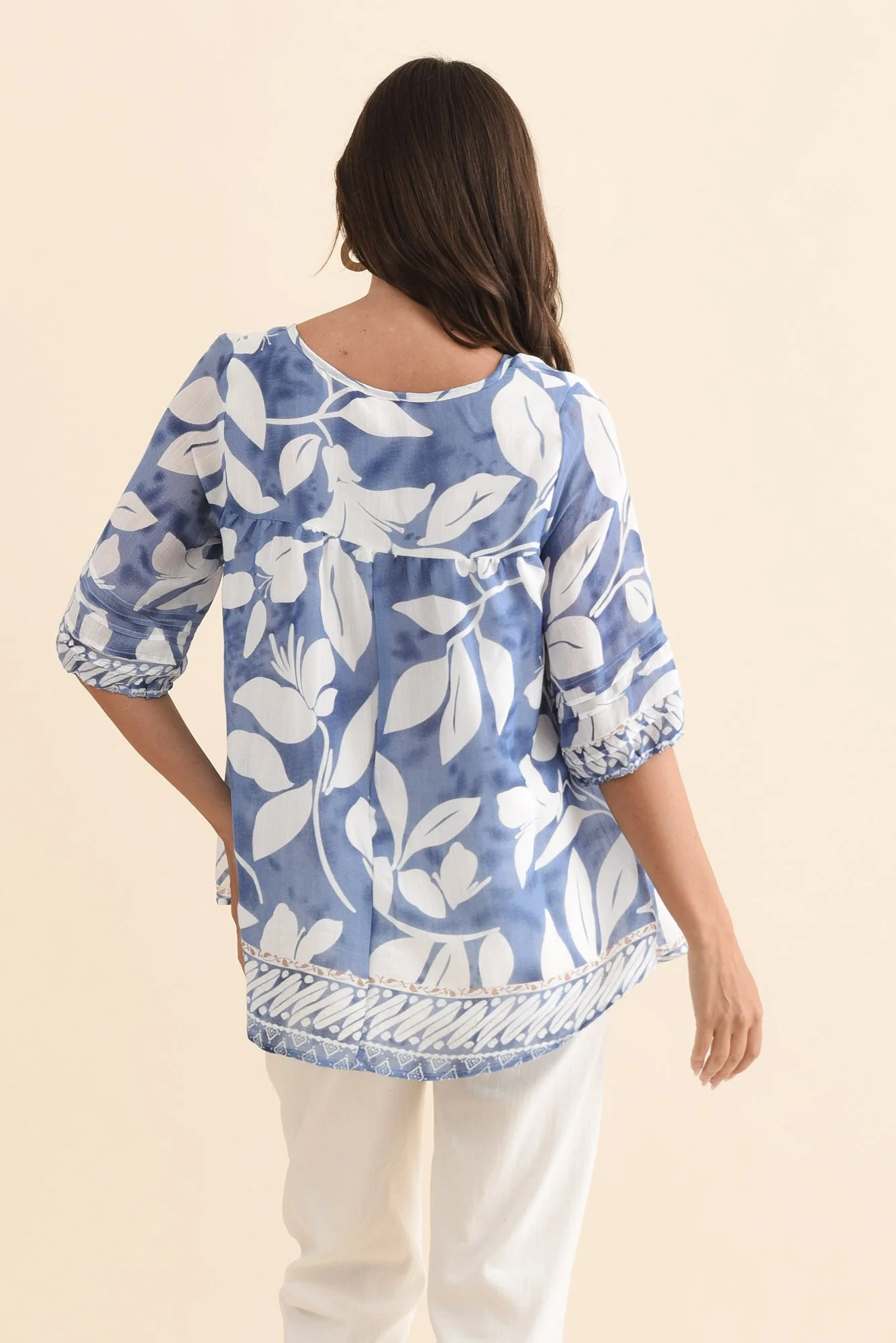 Ramy Blue Leaf Cotton Blend Top - Image 4