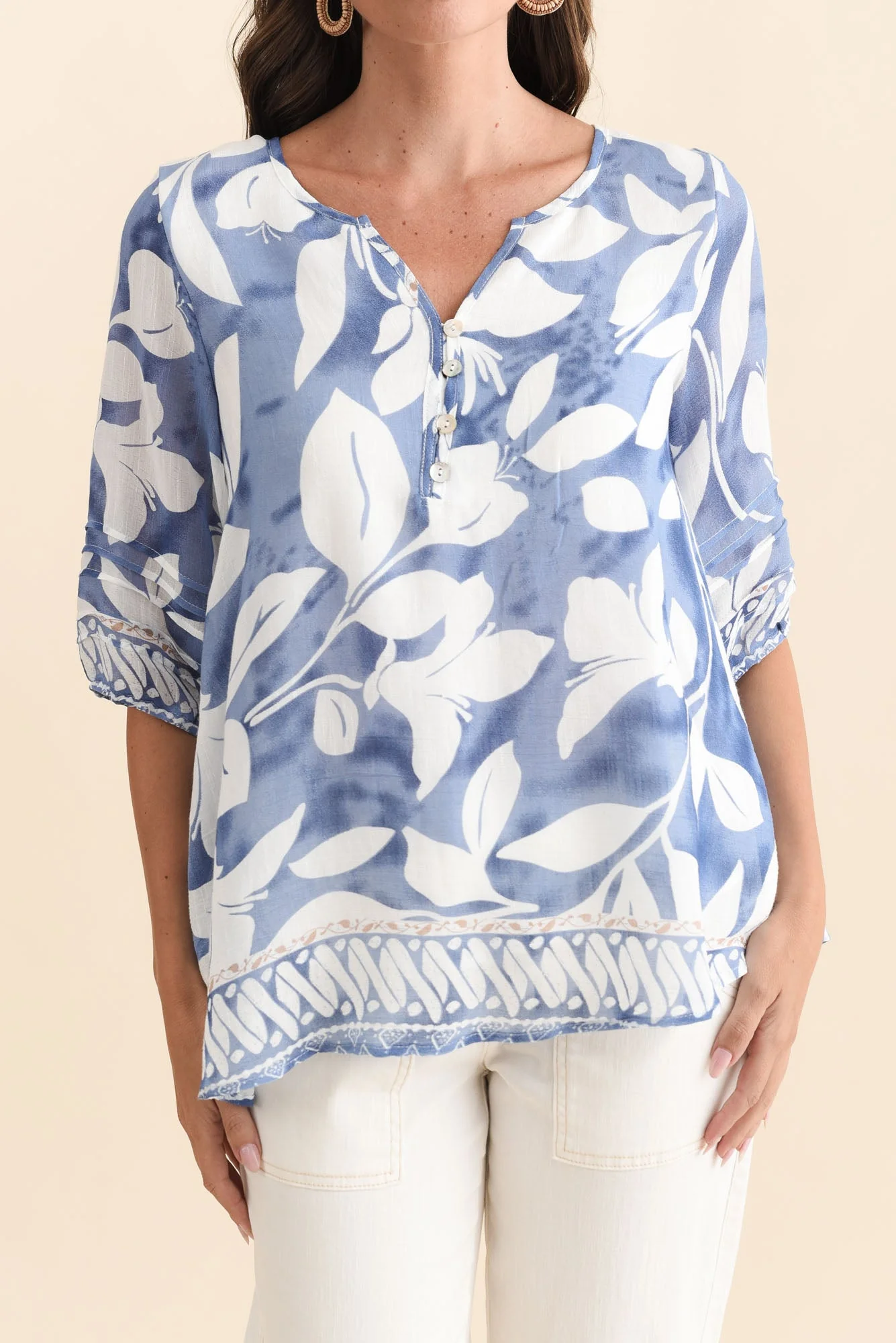 Ramy Blue Leaf Cotton Blend Top - Image 5