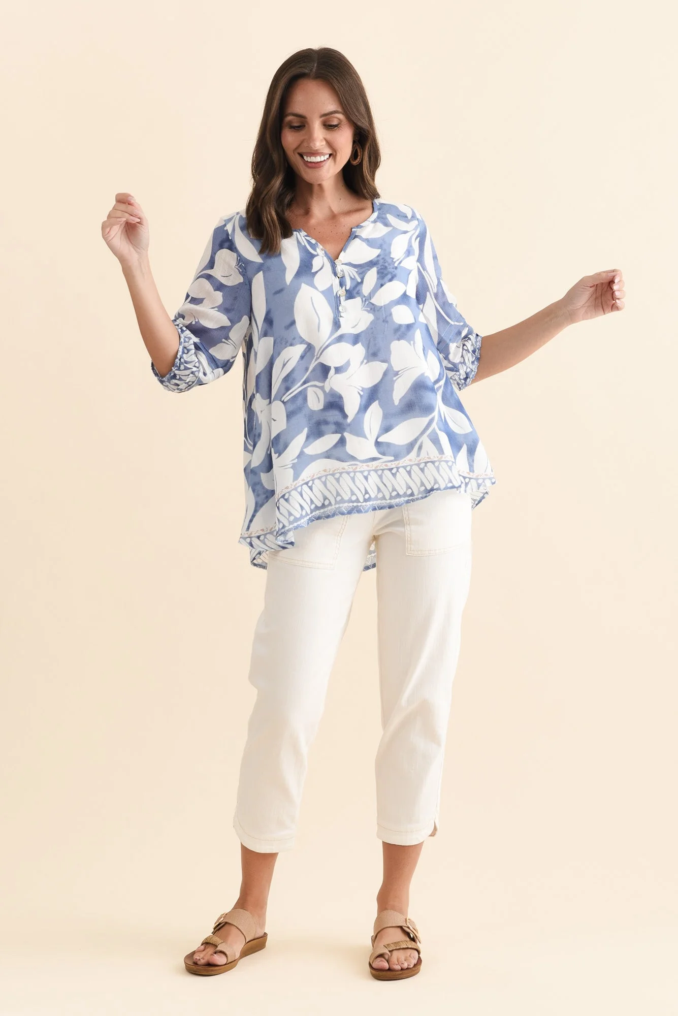 Ramy Blue Leaf Cotton Blend Top - Image 6