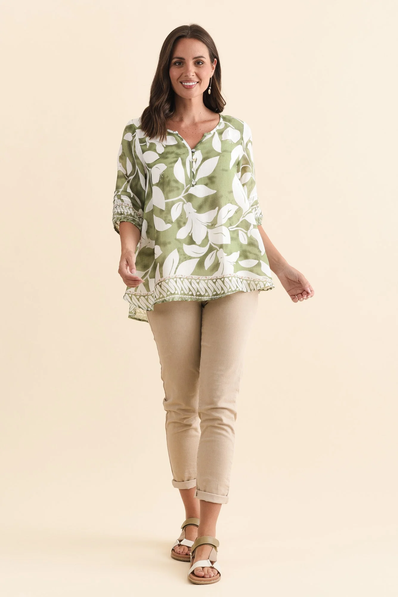 Ramy Green Leaf Cotton Blend Top - Image 2
