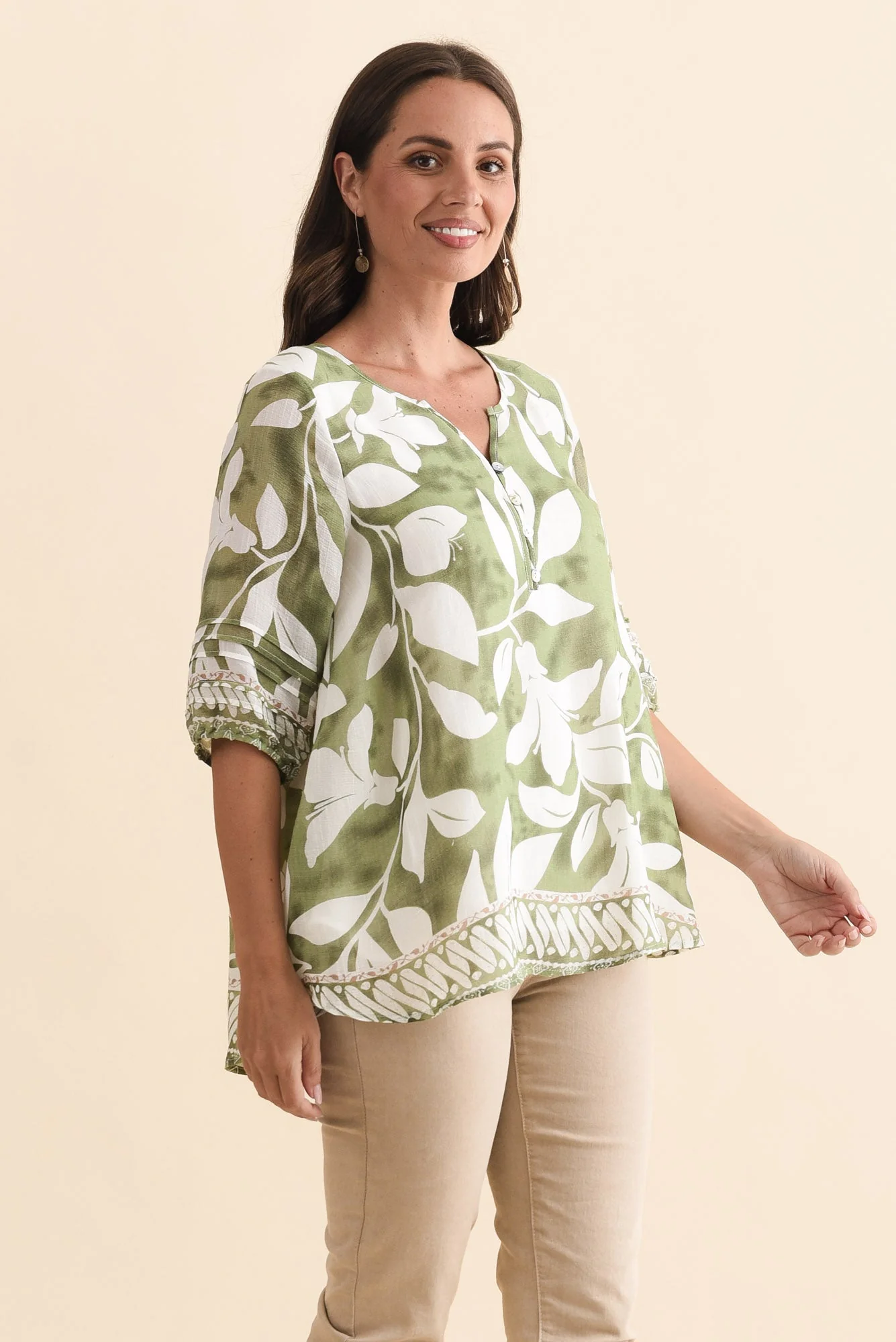 Ramy Green Leaf Cotton Blend Top - Image 3
