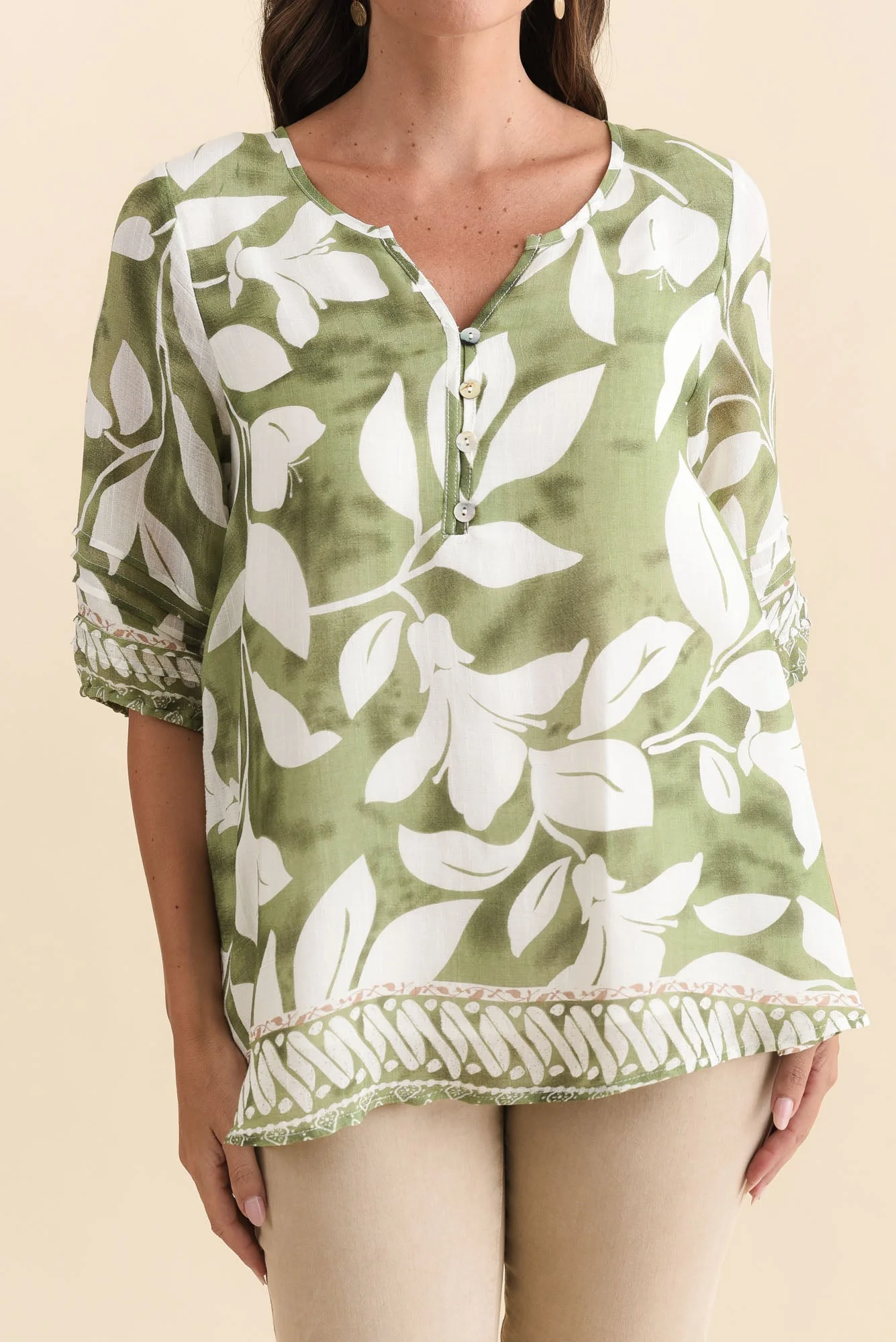Ramy Green Leaf Cotton Blend Top - Image 5