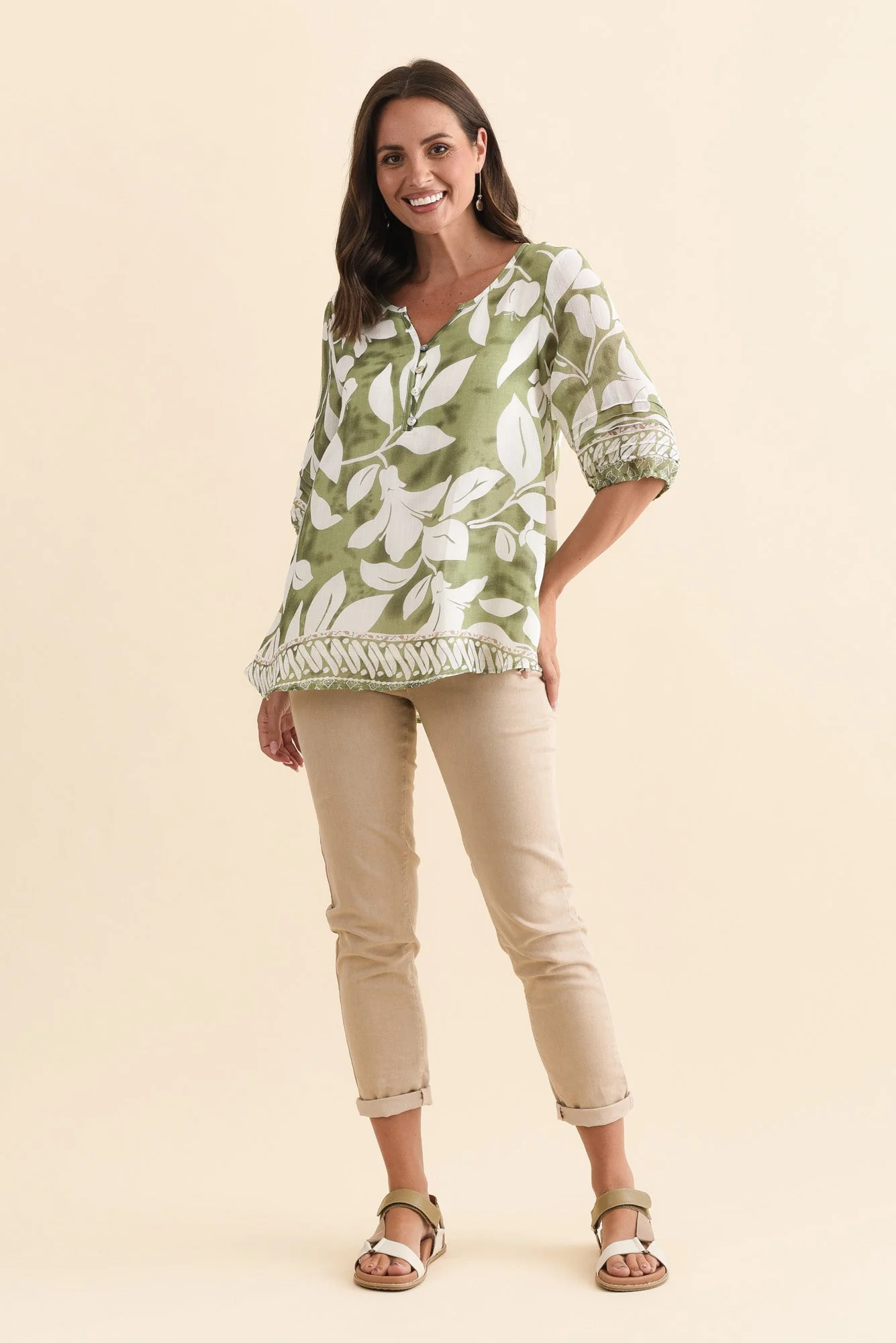 Ramy Green Leaf Cotton Blend Top - Image 6
