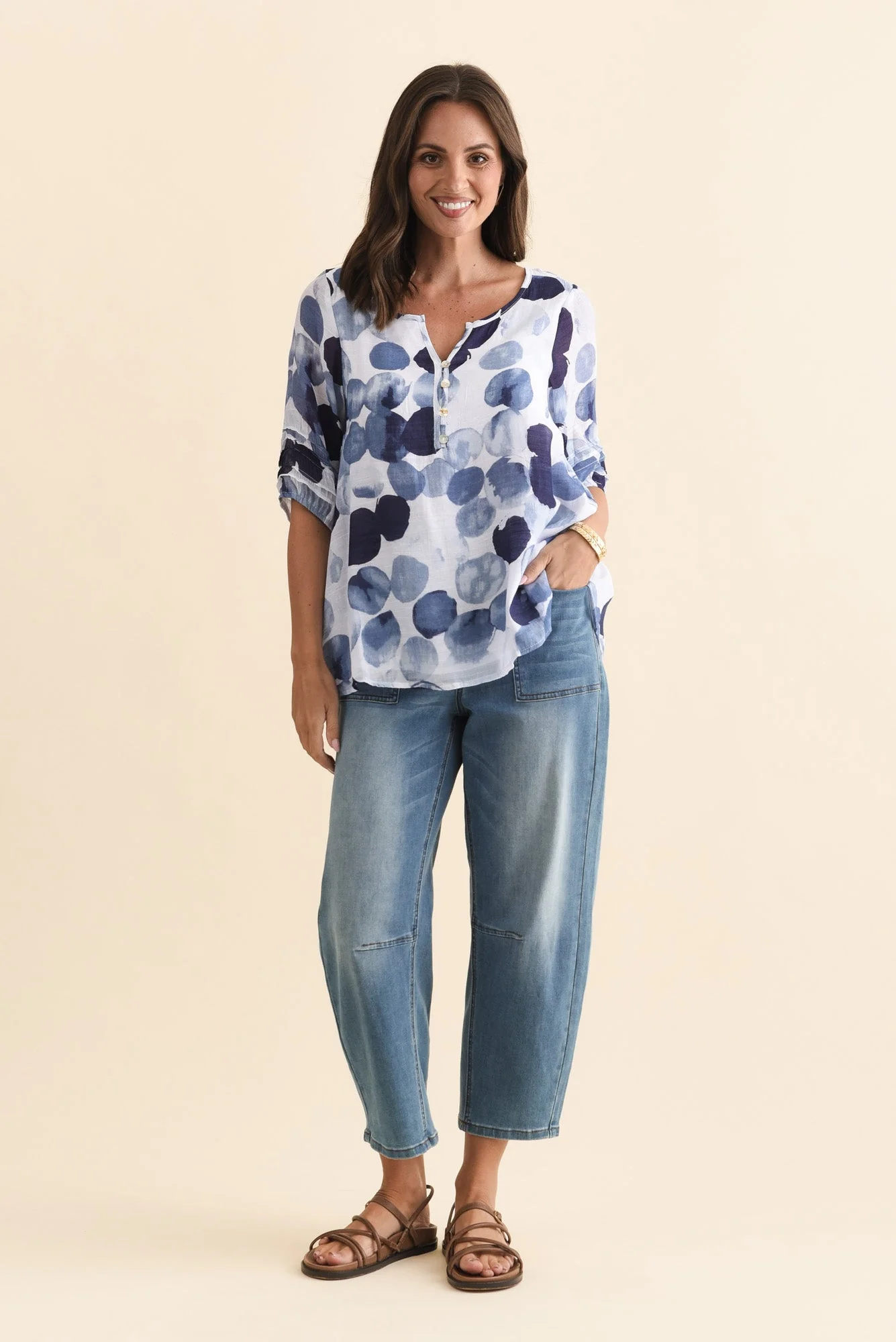Ramy Navy Spot Cotton Blend Top - Image 2
