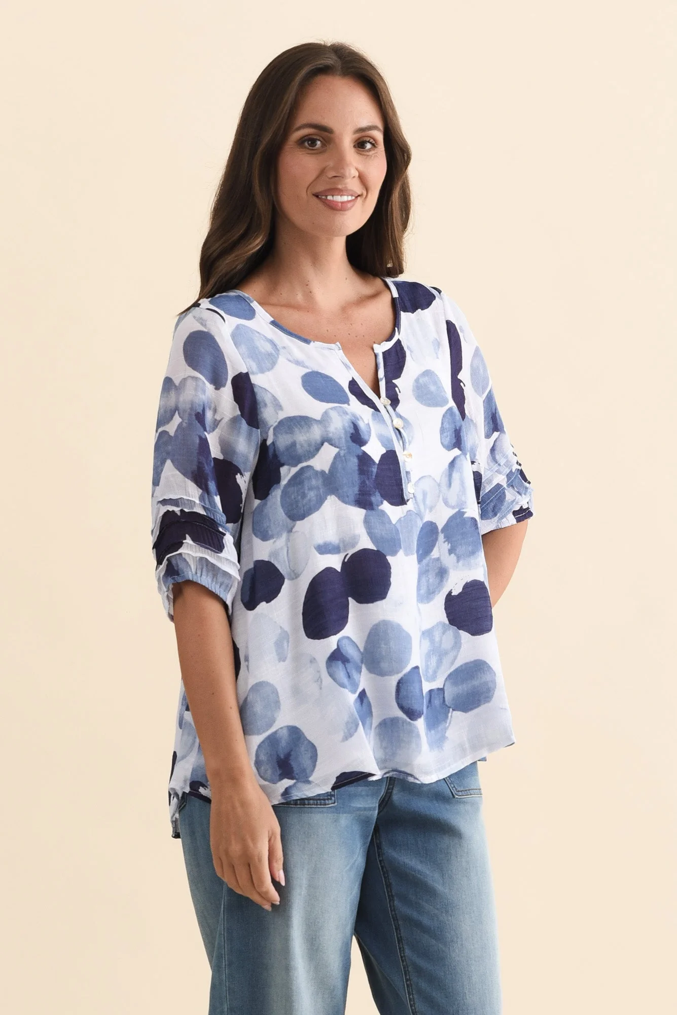 Ramy Navy Spot Cotton Blend Top - Image 3