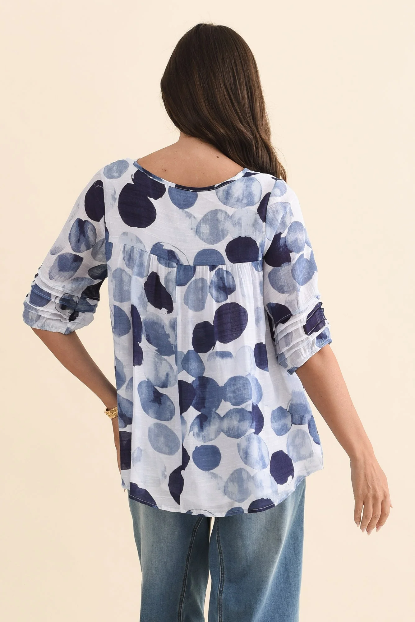 Ramy Navy Spot Cotton Blend Top - Image 4