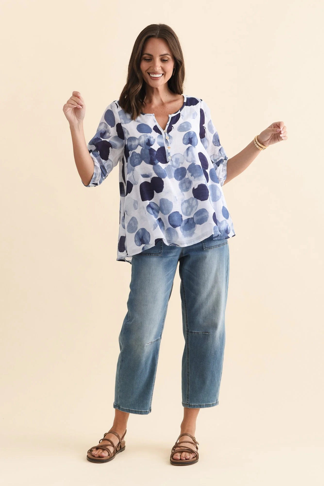 Ramy Navy Spot Cotton Blend Top - Image 6