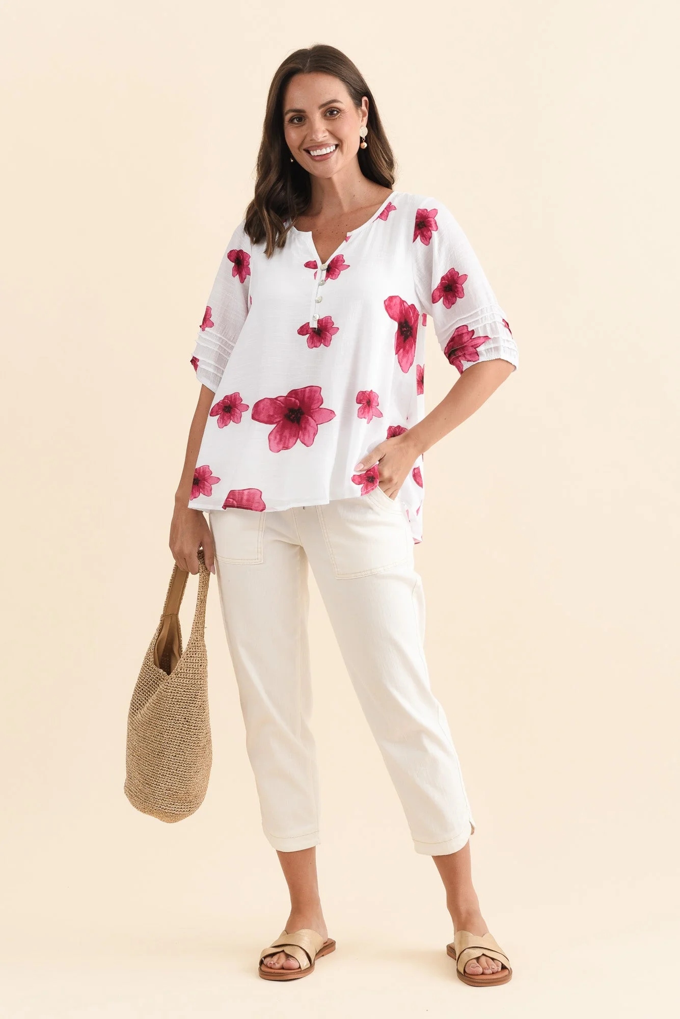 Ramy Pink Flower Cotton Blend Top - Image 2