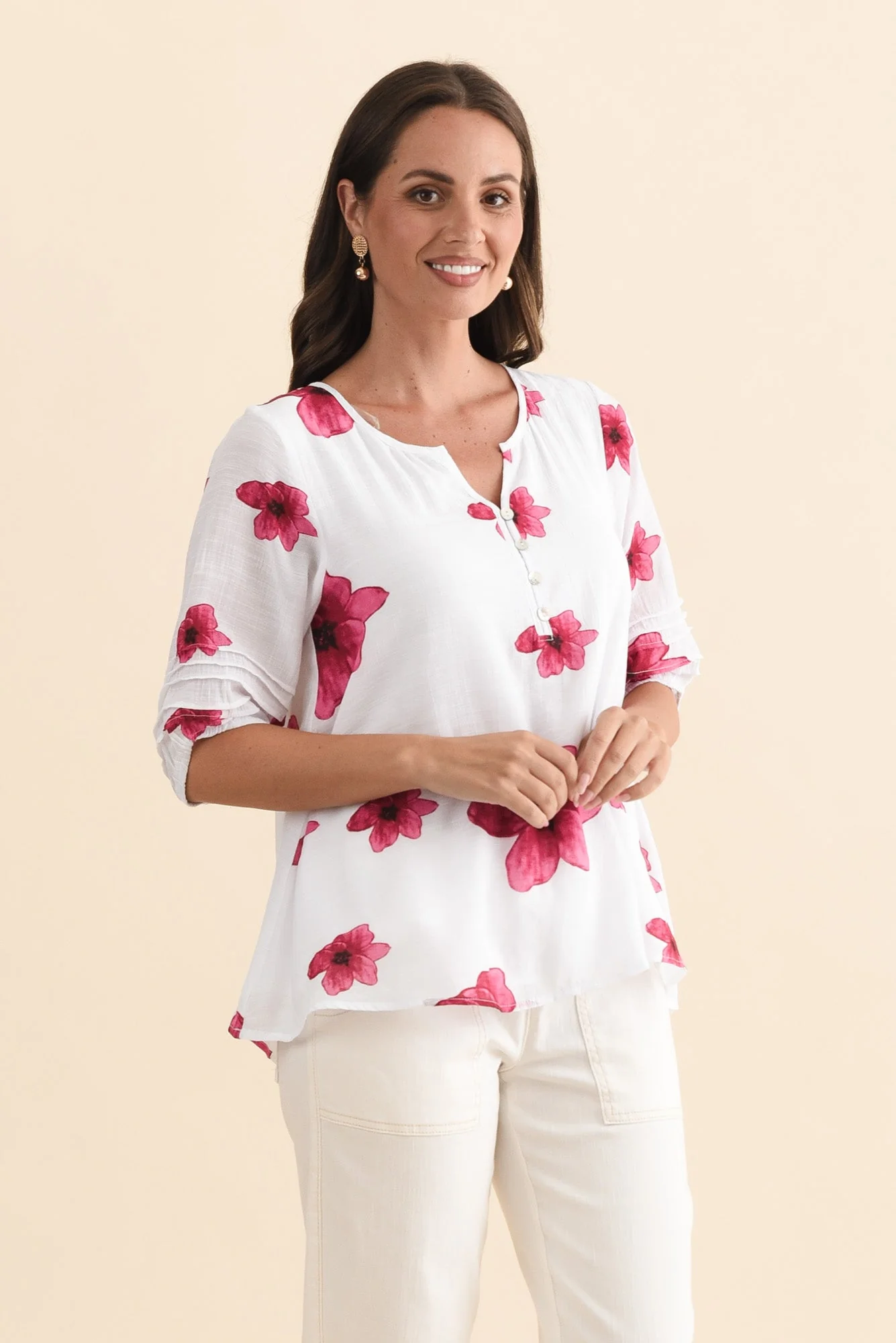 Ramy Pink Flower Cotton Blend Top - Image 3