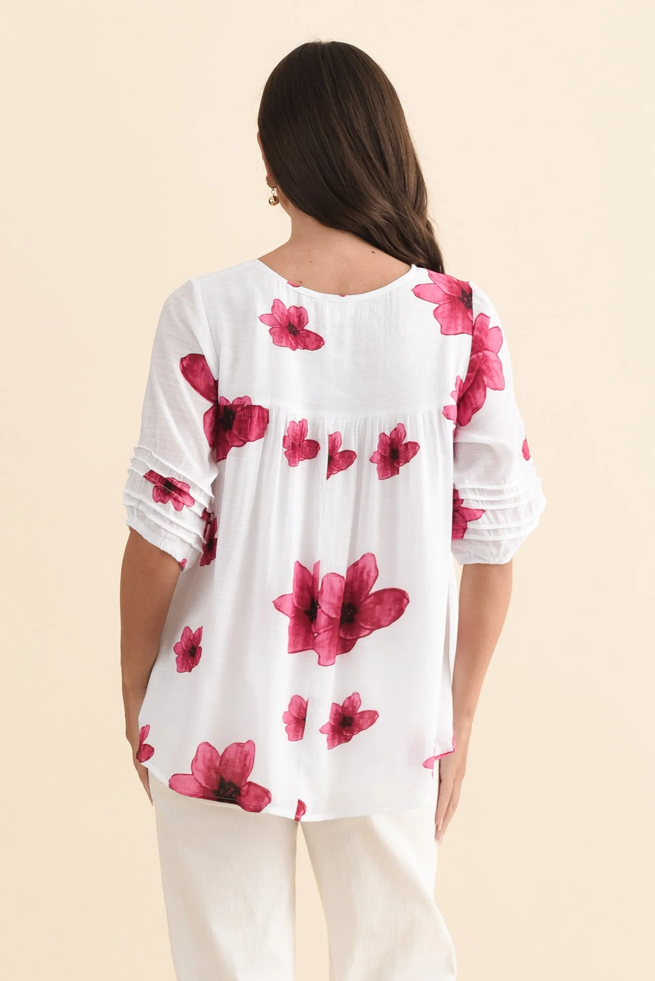 Ramy Pink Flower Cotton Blend Top - Image 4