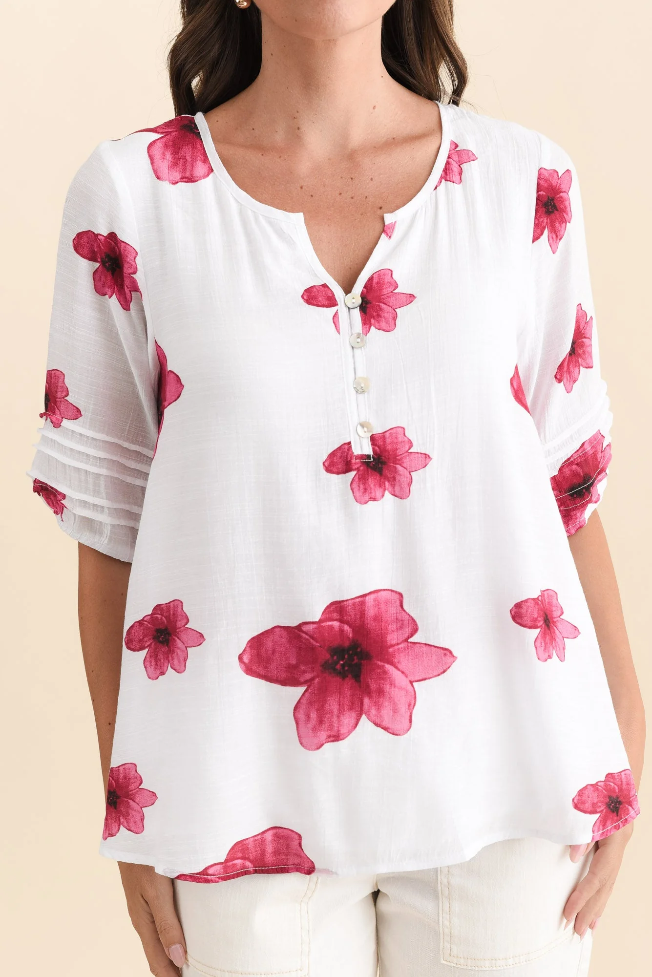 Ramy Pink Flower Cotton Blend Top - Image 5
