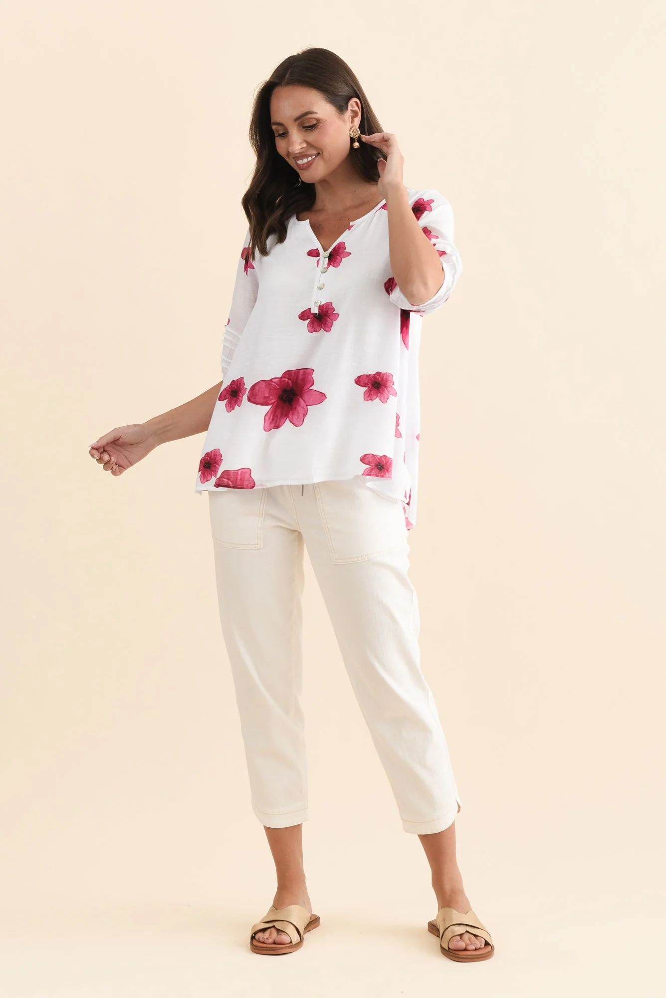 Ramy Pink Flower Cotton Blend Top - Image 6