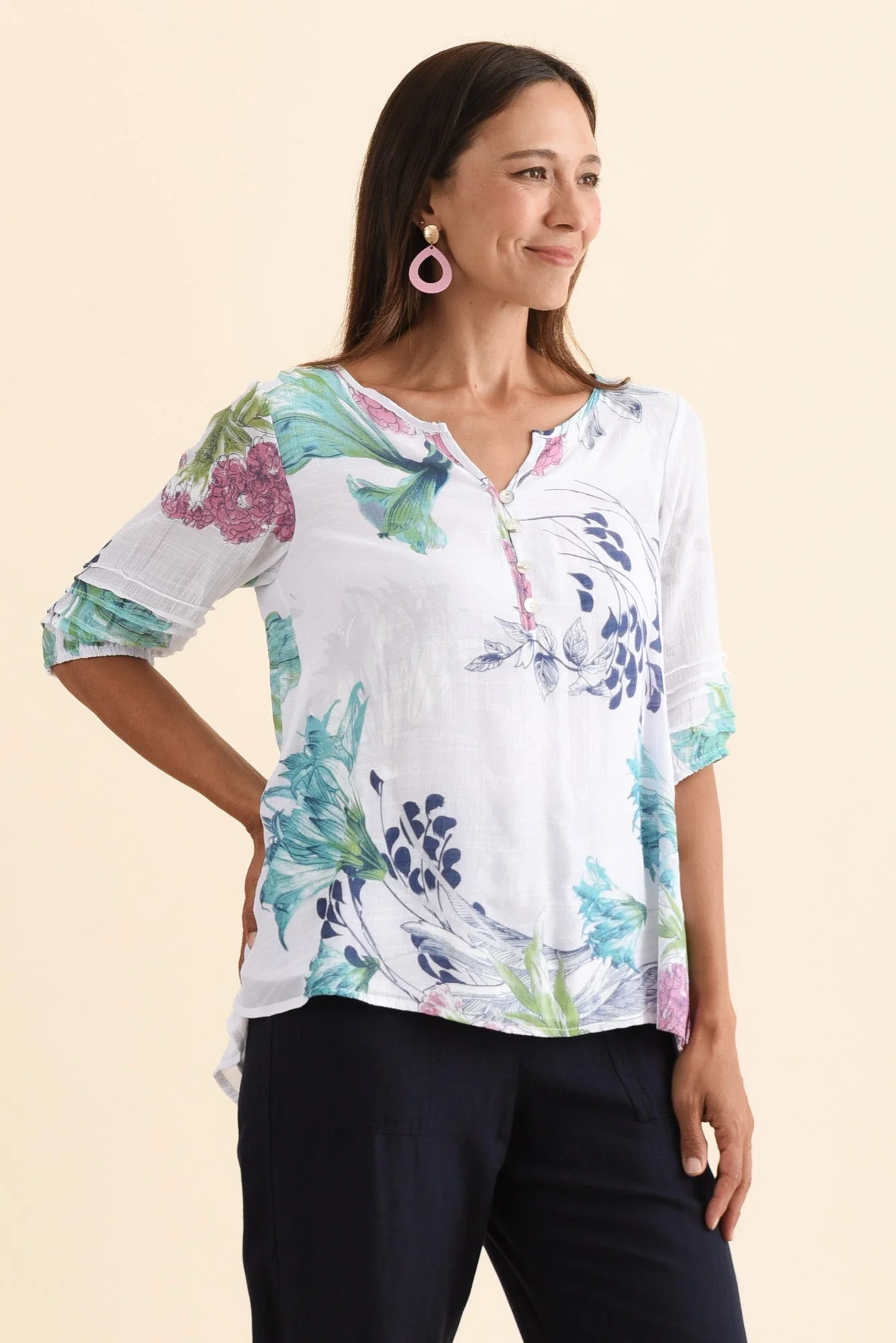 Ramy White Floral Cotton Blend Top - Image 3