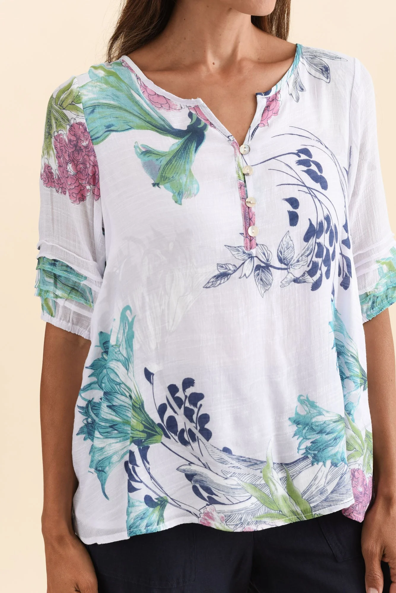 Ramy White Floral Cotton Blend Top - Image 5