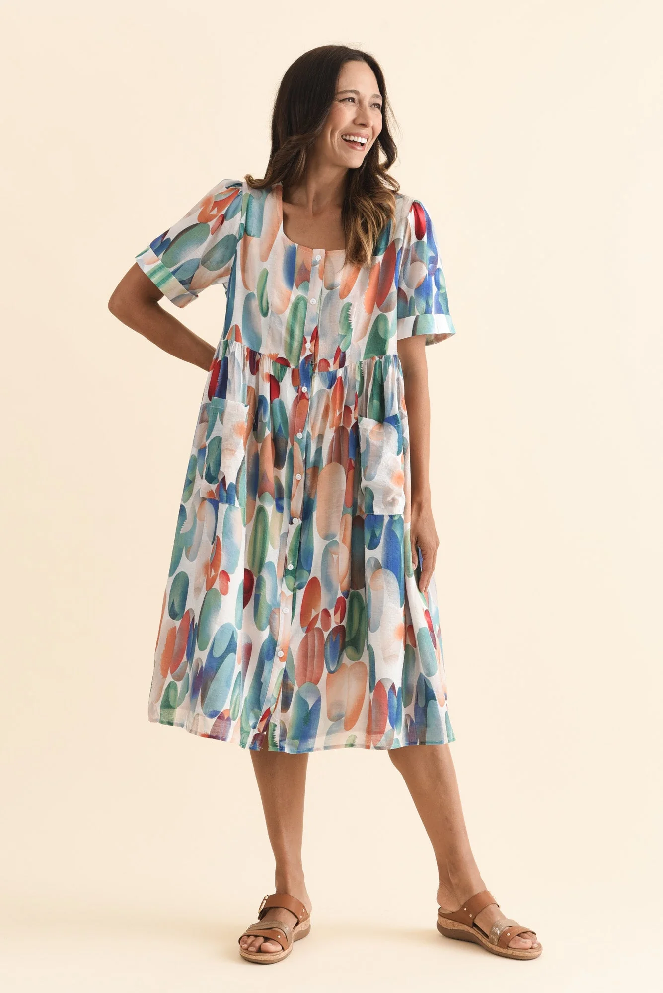 Rayna Blue Abstract Button Dress - Image 3
