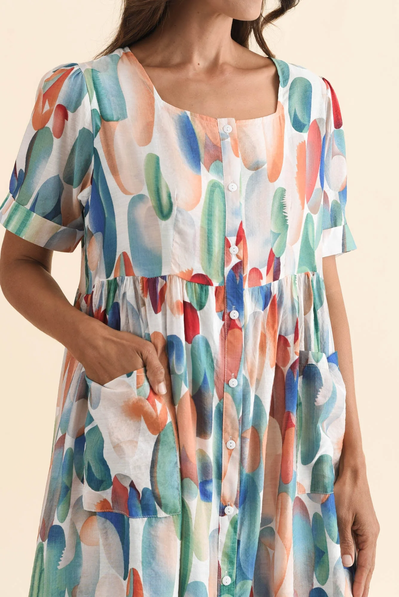 Rayna Blue Abstract Button Dress - Image 6