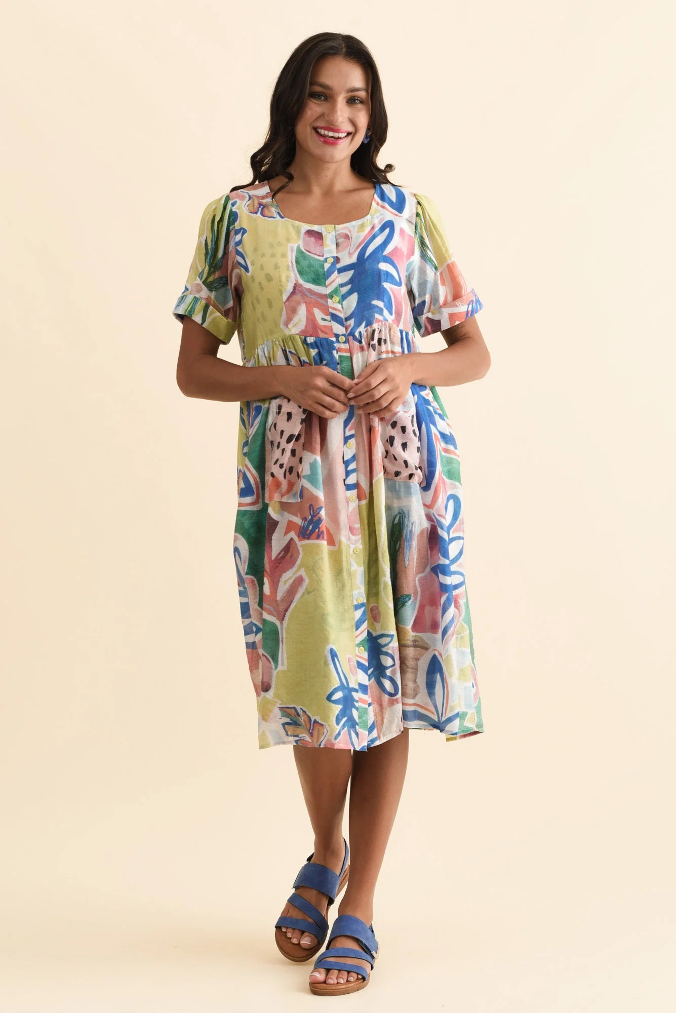 Rayna Blue Flower Button Dress - Image 2