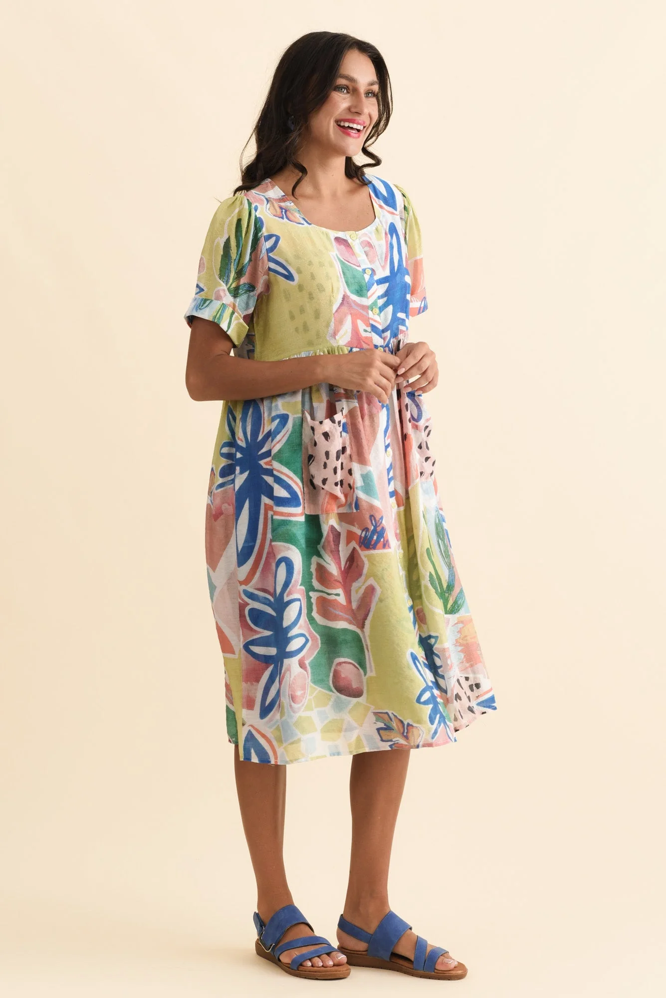 Rayna Blue Flower Button Dress - Image 3