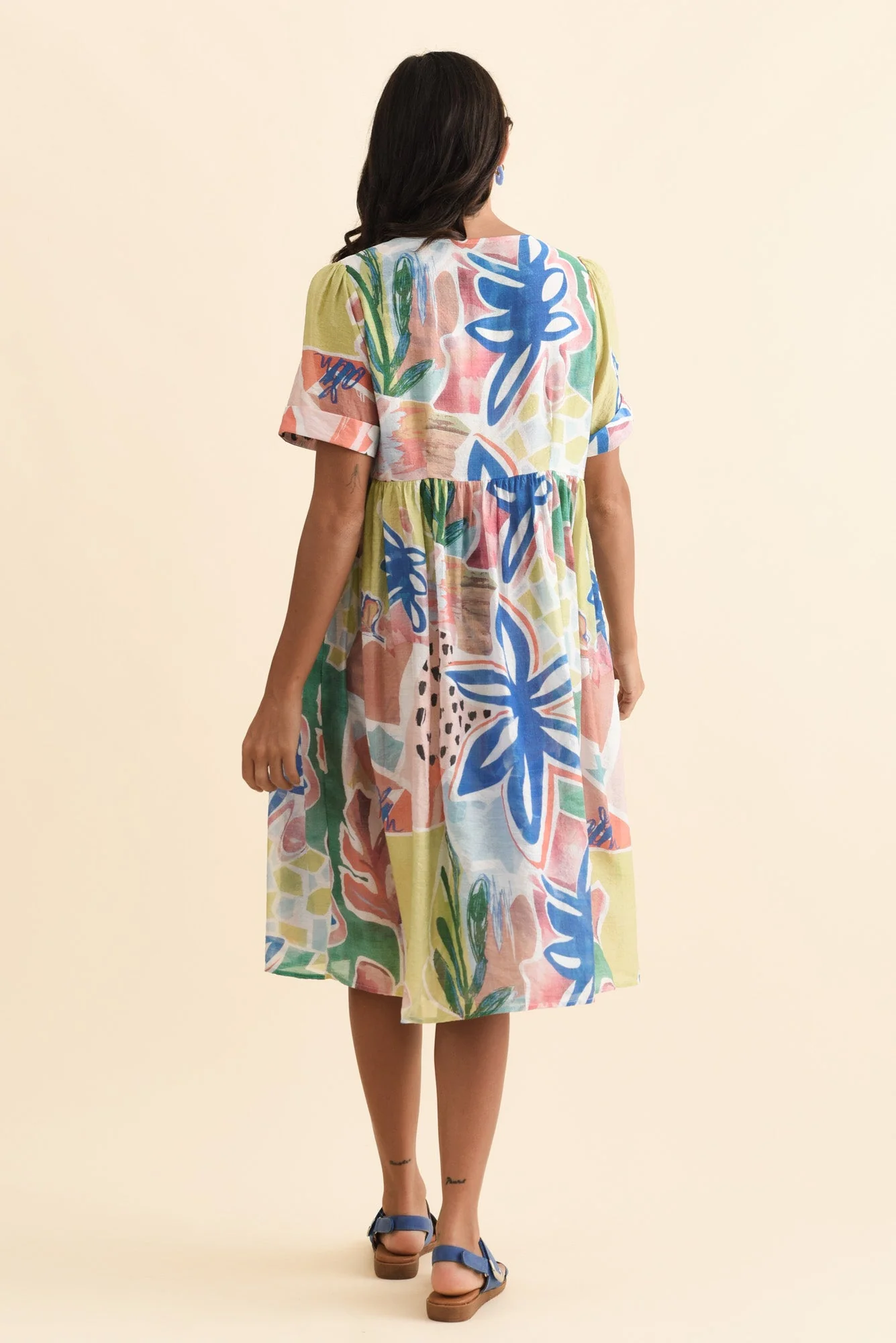 Rayna Blue Flower Button Dress - Image 4
