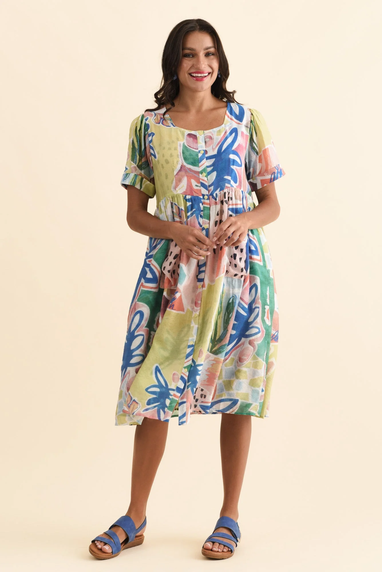 Rayna Blue Flower Button Dress - Image 6