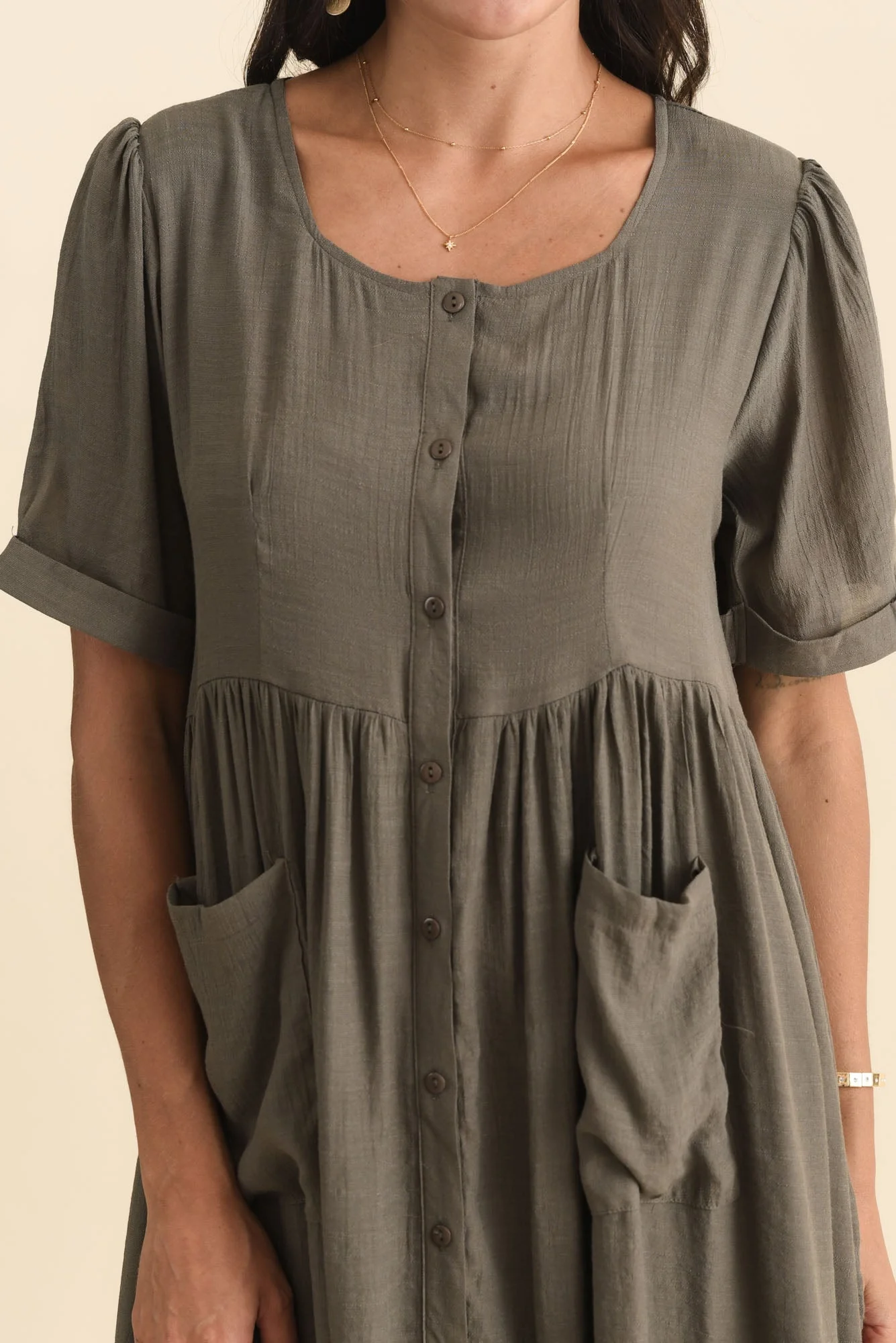Rayna Khaki Button Dress - Image 5